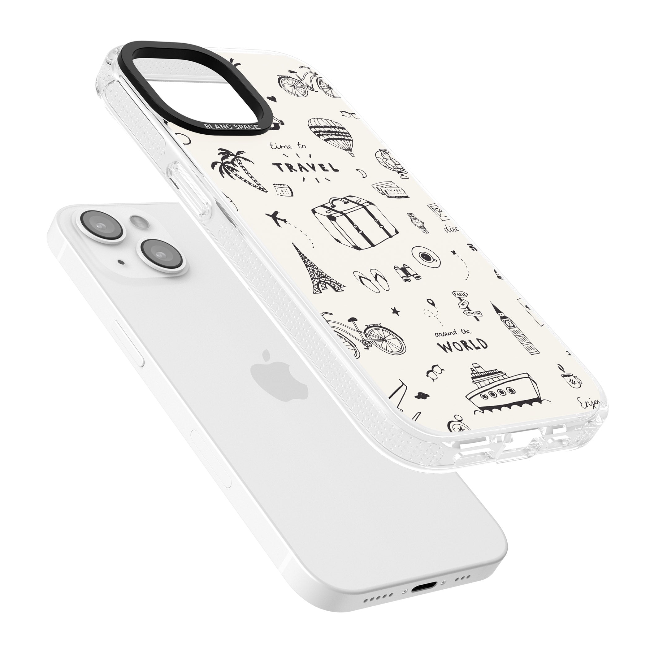 Cute Travel Pattern, White on iPhone 15 / 14 / 13 Clear Case Impact Air - Blanc Space