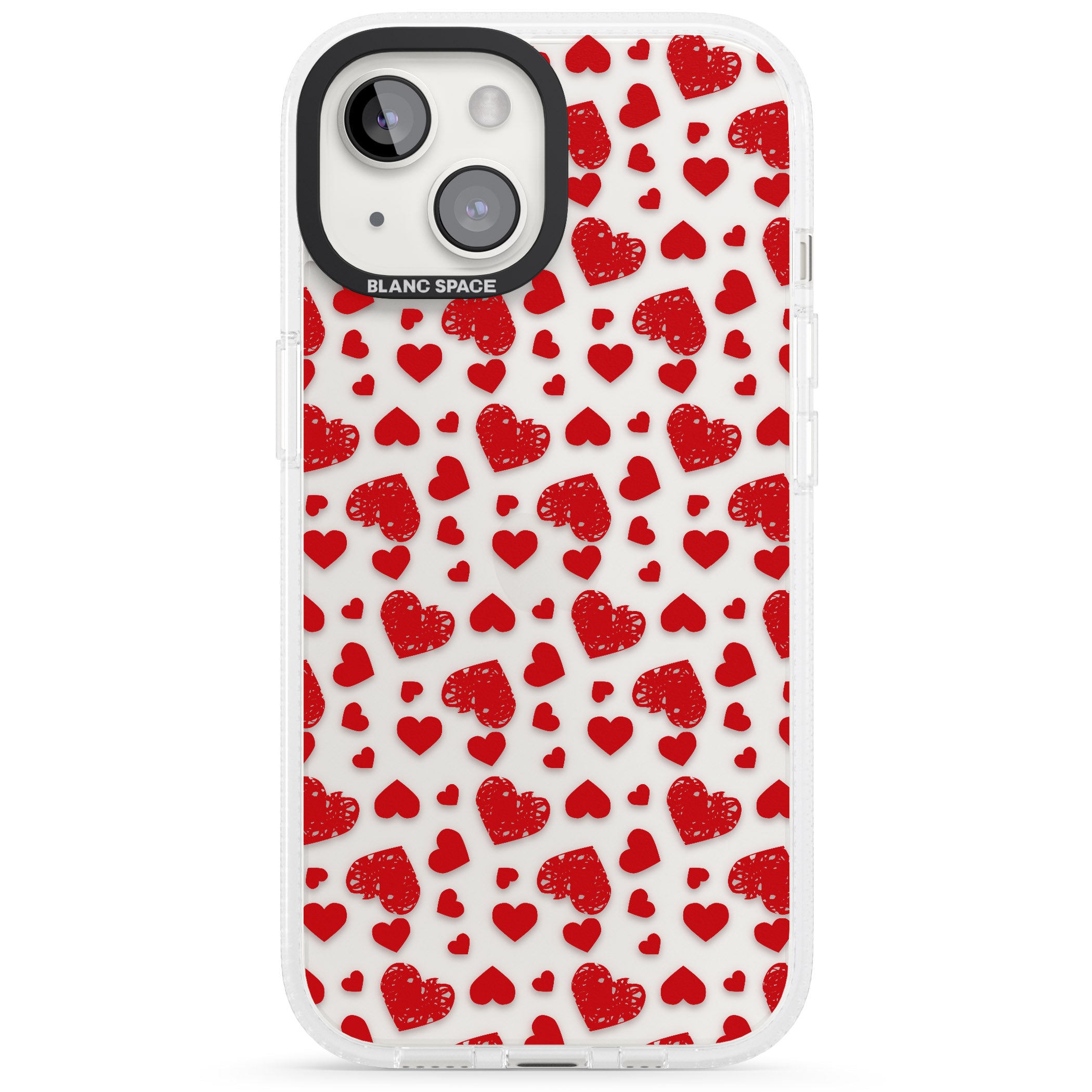 Sketched Heart Pattern iPhone 15 / 14 / 13 Clear Case Impact Air - Blanc Space