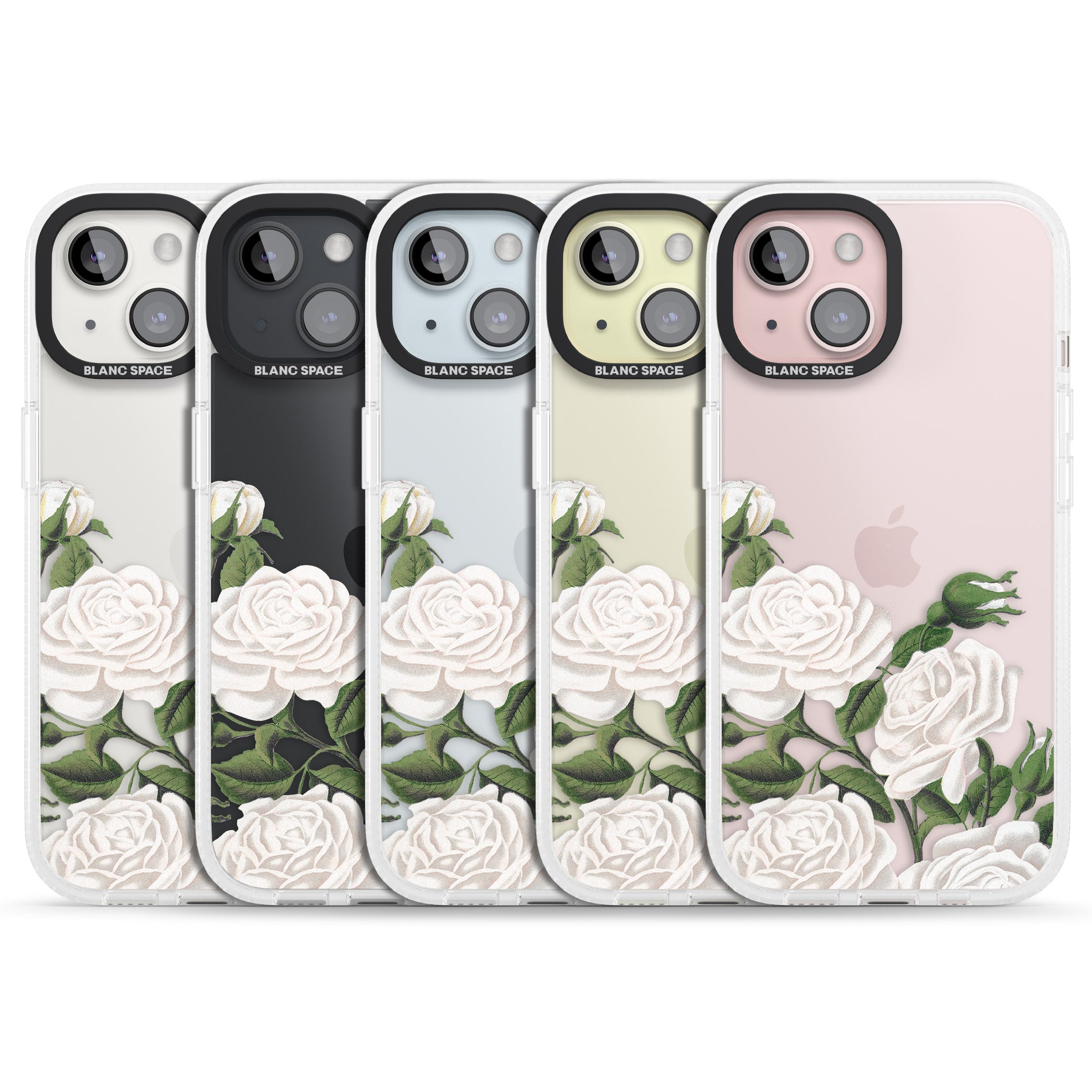 White Vintage Painted Flowers iPhone 15 / 14 / 13 Clear Case Impact Air - Blanc Space