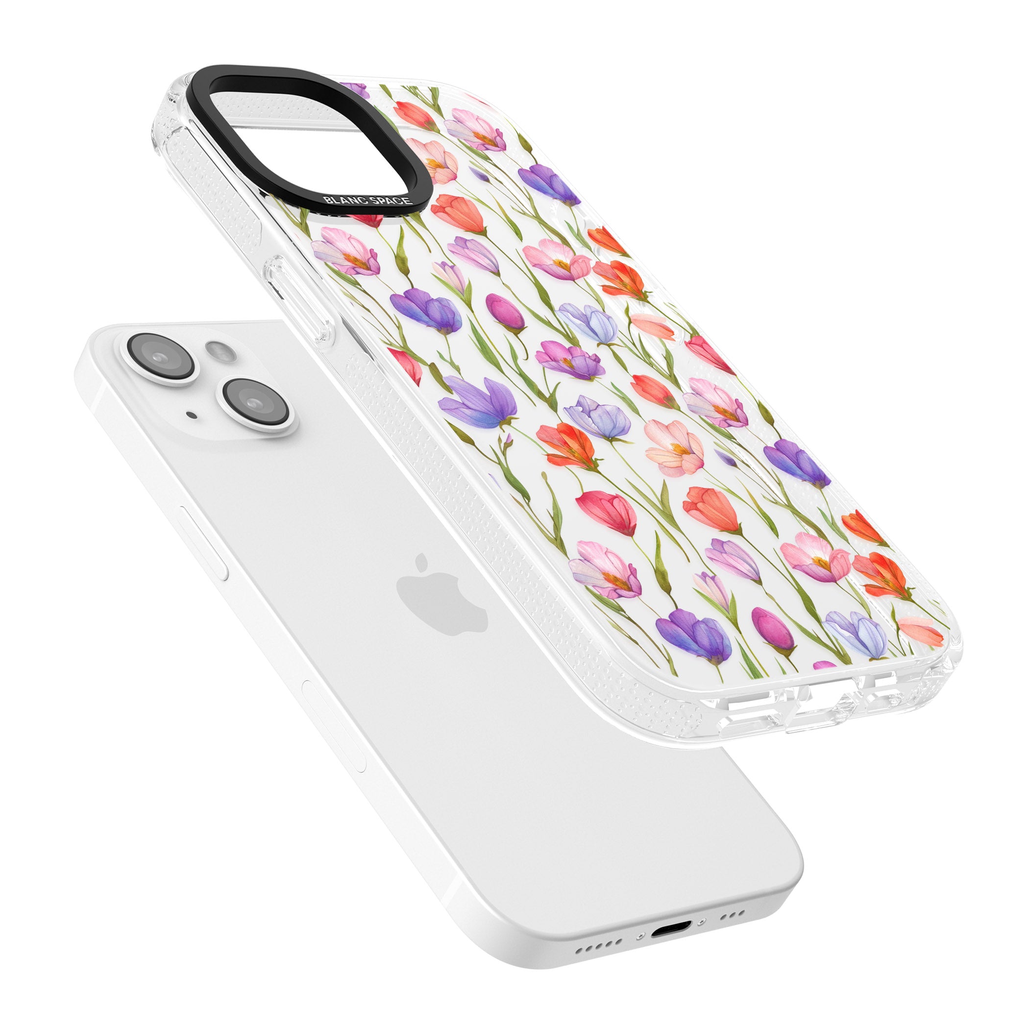 Red, Pink & Purple Flowers iPhone 15 / 14 / 13 Clear Case Impact Air - Blanc Space
