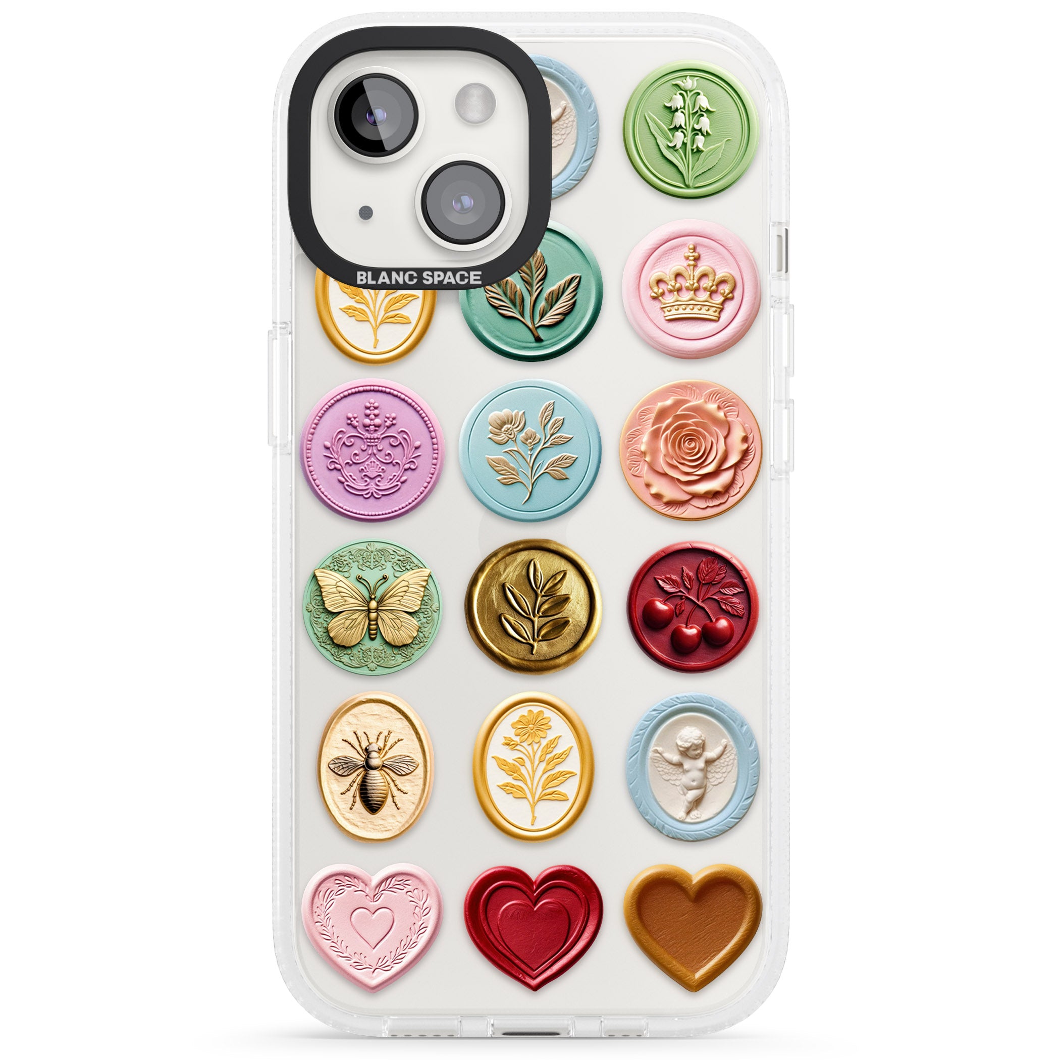 Vintage Wax Seal pattern iPhone 15 / 14 / 13 Clear Case Impact Air - Blanc Space