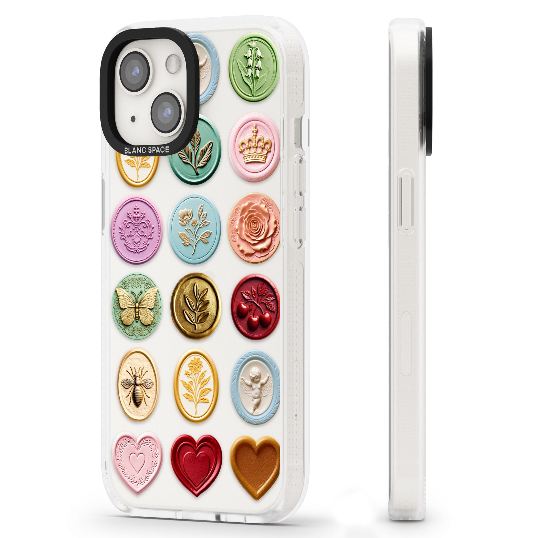 Vintage Wax Seal pattern iPhone 15 / 14 / 13 Clear Case Impact Air - Blanc Space