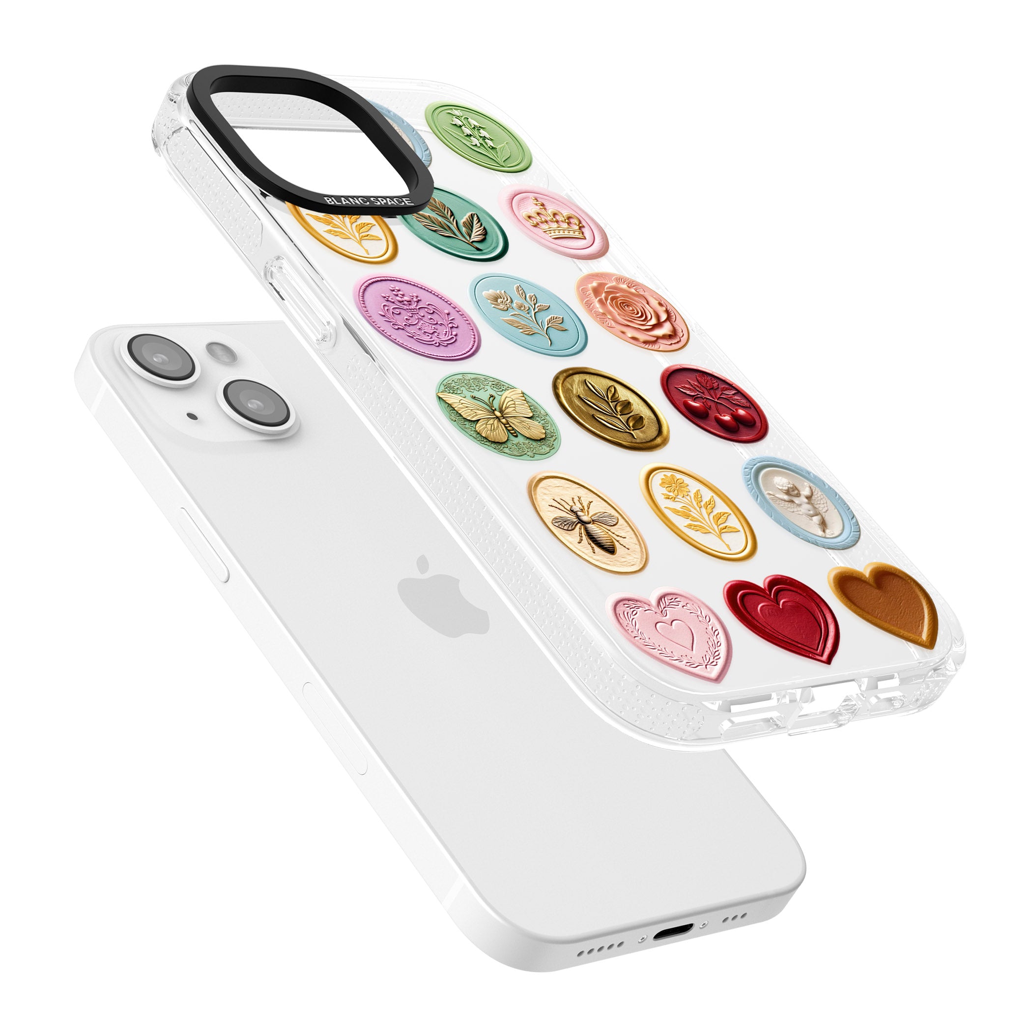 Vintage Wax Seal pattern iPhone 15 / 14 / 13 Clear Case Impact Air - Blanc Space
