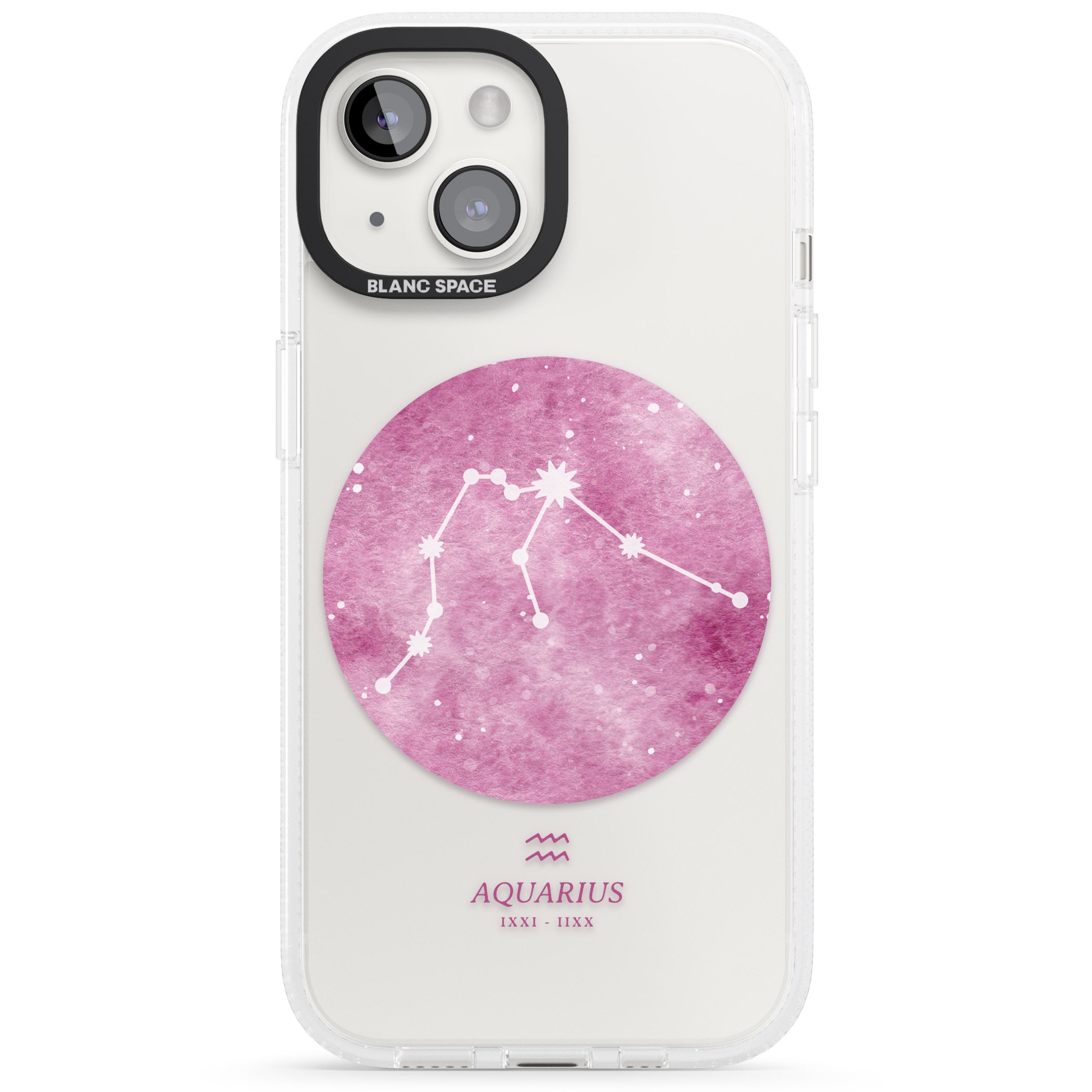 Aquarius Zodiac Transparent Design - Pink iPhone 15 / 14 / 13 Clear Case Impact Air - Blanc Space