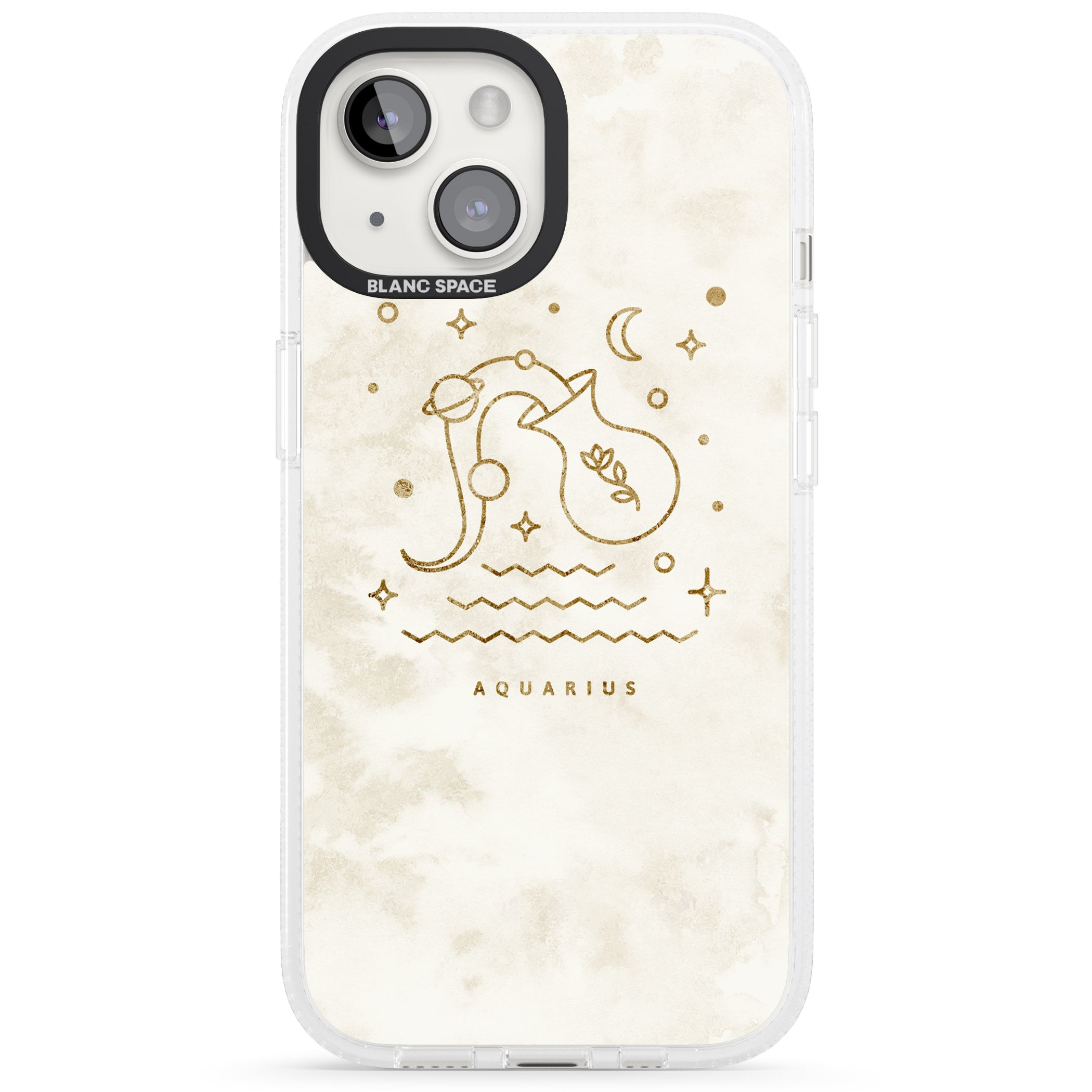 Aquarius Emblem - Solid Gold Marbled Design iPhone 15 / 14 / 13 Clear Case Impact Air - Blanc Space