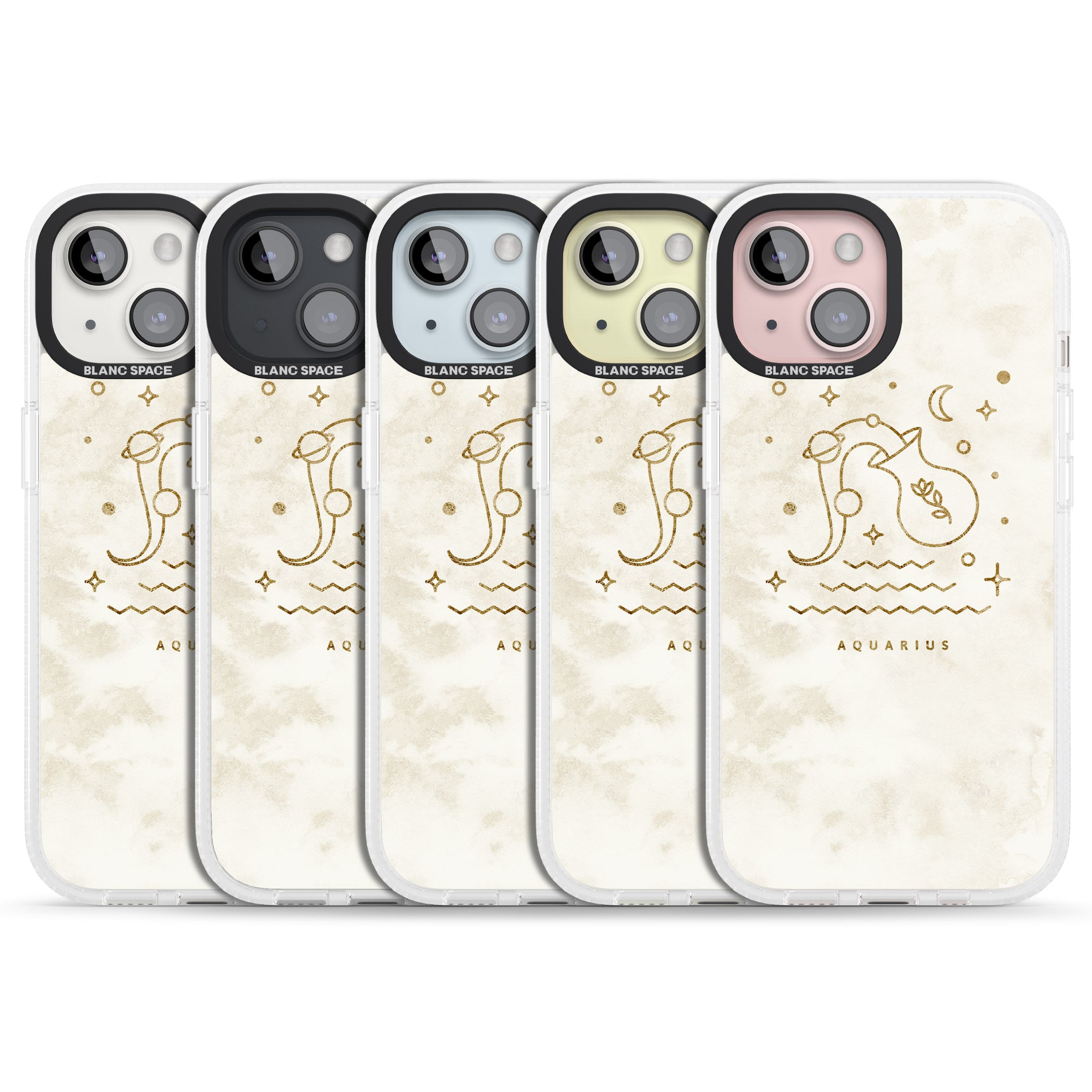 Aquarius Emblem - Solid Gold Marbled Design iPhone 15 / 14 / 13 Clear Case Impact Air - Blanc Space