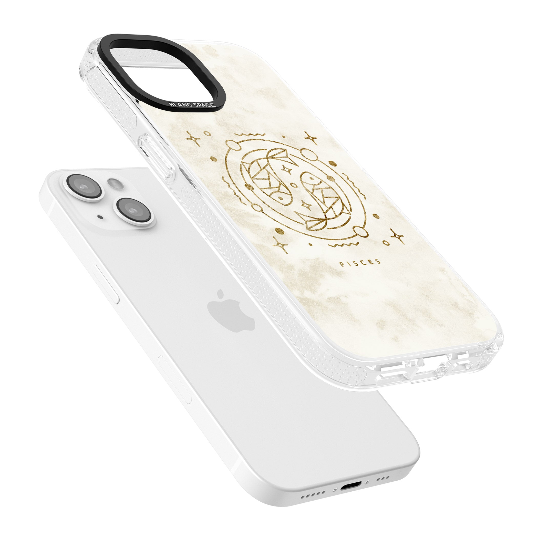 Pisces Emblem - Solid Gold Marbled Design iPhone 15 / 14 / 13 Clear Case Impact Air - Blanc Space