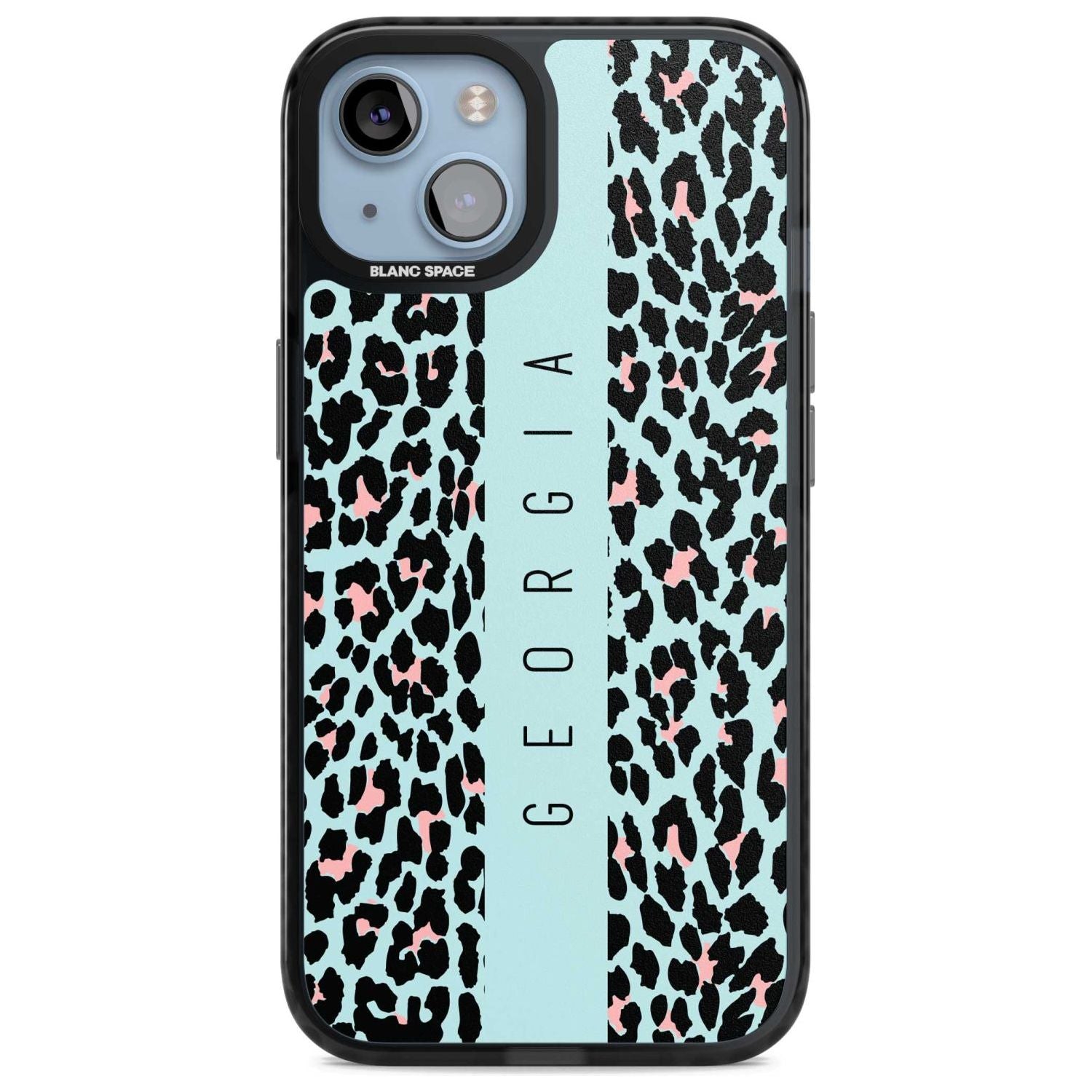 Personalised Blue Leopard Spots Custom Phone Case iPhone 15 Plus / Magsafe Black Impact Case,iPhone 15 / Magsafe Black Impact Case,iPhone 14 Plus / Magsafe Black Impact Case,iPhone 14 / Magsafe Black Impact Case,iPhone 13 / Magsafe Black Impact Case Blanc Space