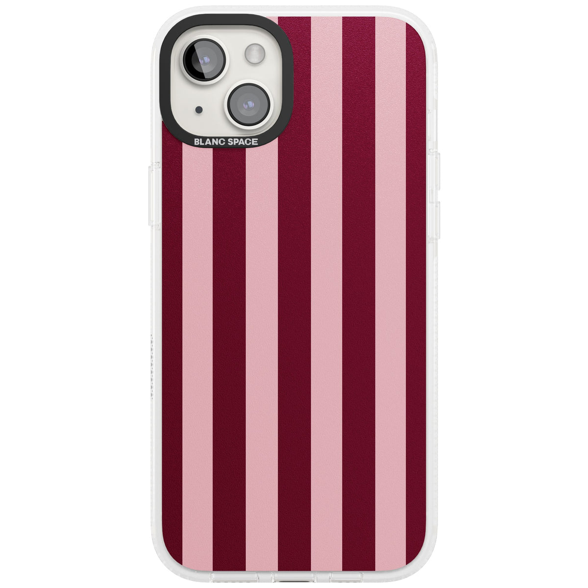 Bordeaux Belle preppy iPhone case featuring bold vertical stripes in burgundy and soft blush pink iPhone 15 Plus Impact Air Phone Case front