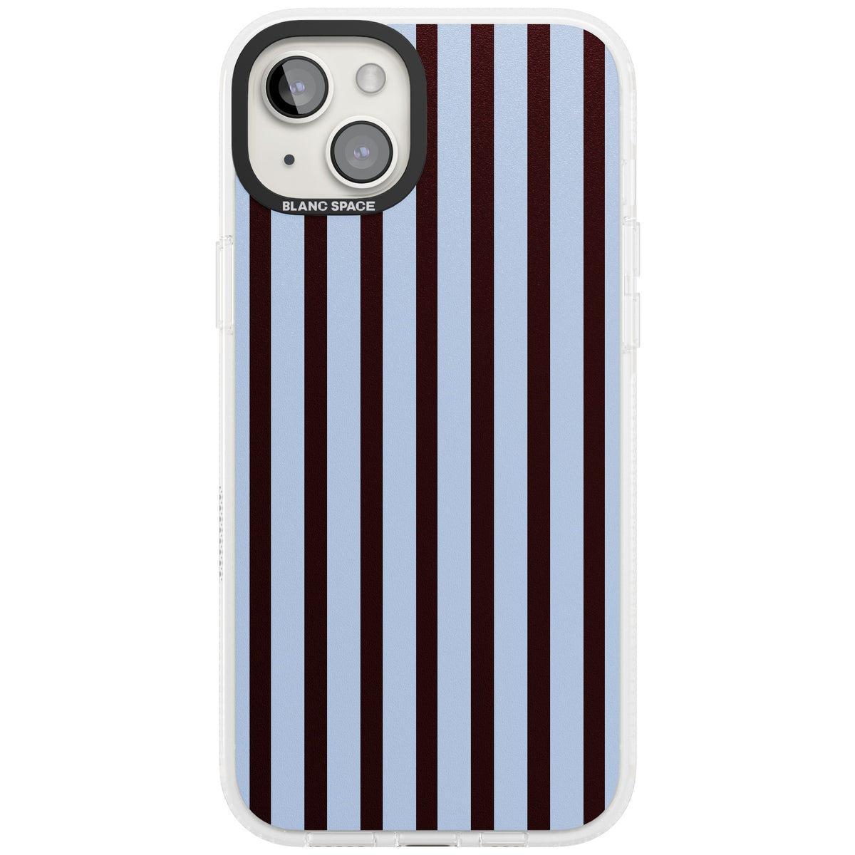Blackcurrant Stripe preppy iPhone case featuring vertical burgundy and light blue stripes in a classic pinstripe layout iPhone 15 Plus Impact Air Phone Case front