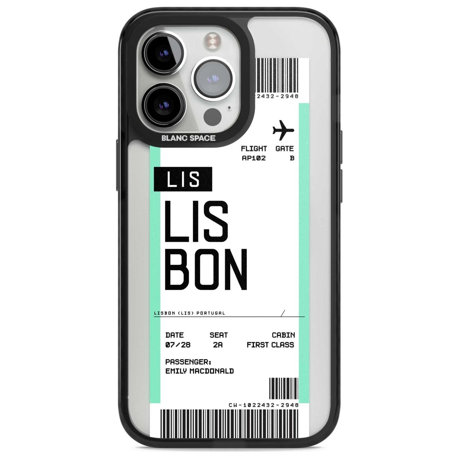Personalised Lisbon Boarding Pass Custom Phone Case iPhone 15 Pro Max / Magsafe Black Impact Case,iPhone 15 Pro / Magsafe Black Impact Case,iPhone 14 Pro Max / Magsafe Black Impact Case,iPhone 14 Pro / Magsafe Black Impact Case,iPhone 13 Pro / Magsafe Black Impact Case Blanc Space