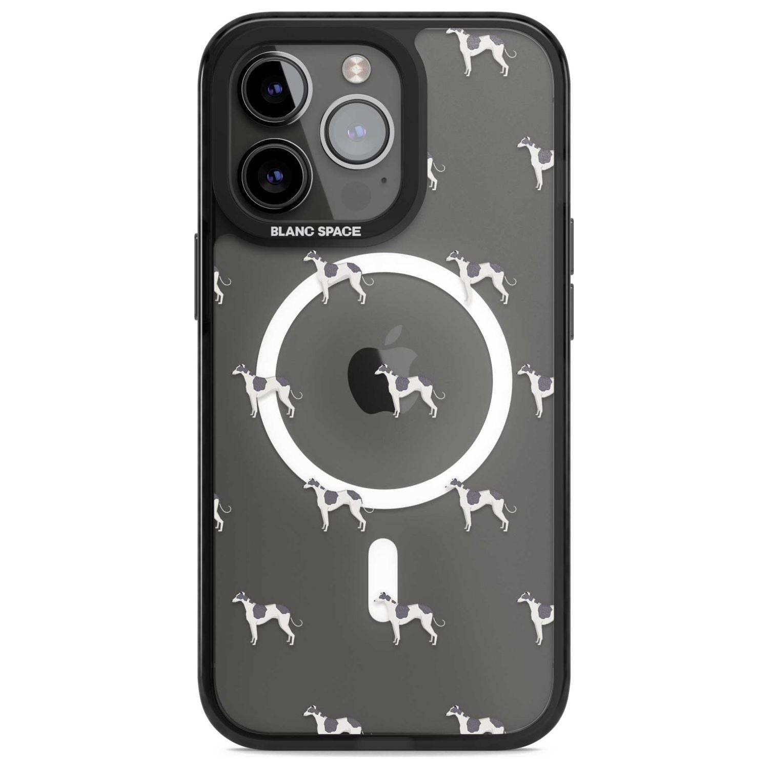 Greyhound Dog Pattern Clear Phone Case iPhone 15 Pro Max / Magsafe Black Impact Case,iPhone 15 Pro / Magsafe Black Impact Case,iPhone 14 Pro Max / Magsafe Black Impact Case,iPhone 14 Pro / Magsafe Black Impact Case,iPhone 13 Pro / Magsafe Black Impact Case Blanc Space