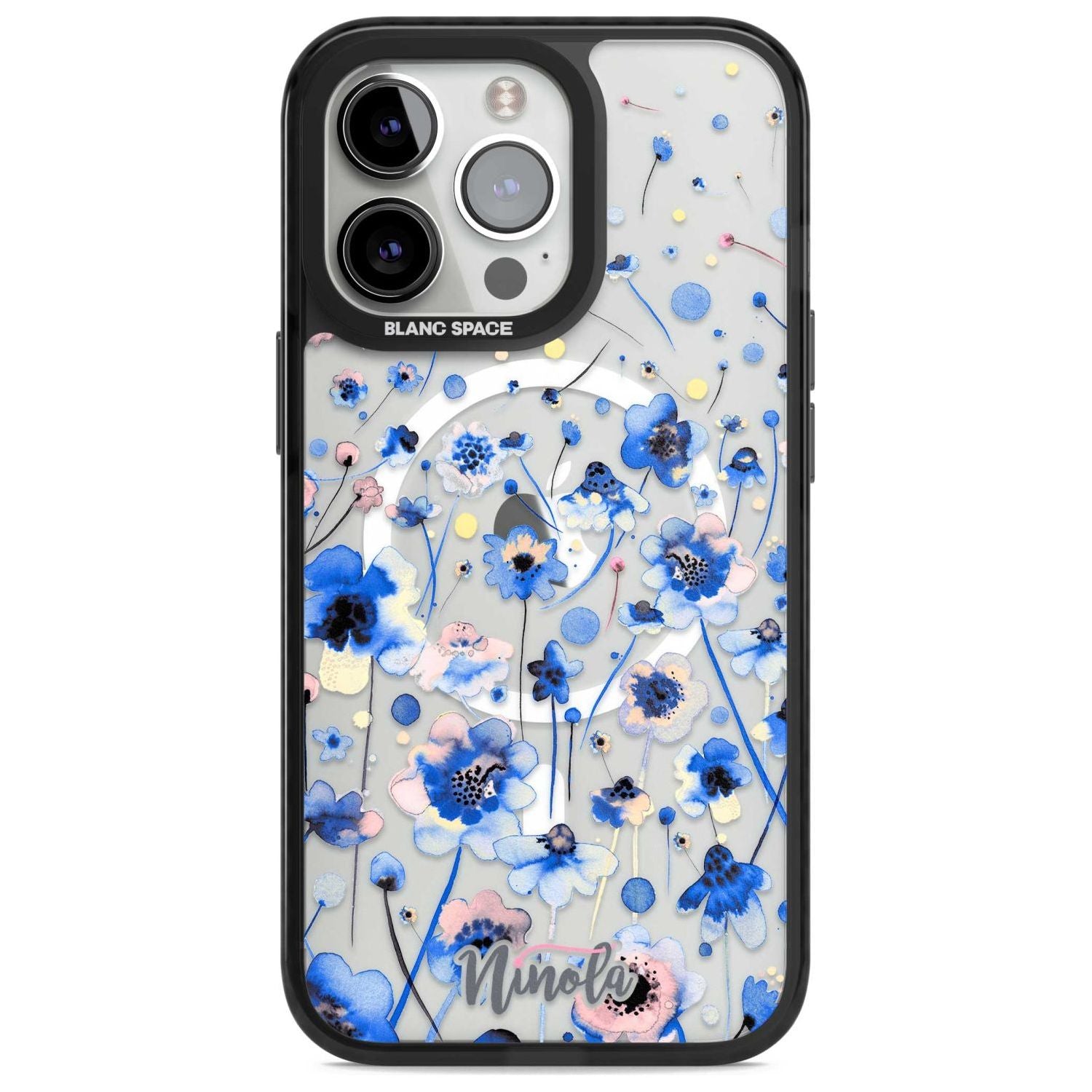 Ink Flowers Blue Phone Case iPhone 15 Pro Max / Magsafe Black Impact Case,iPhone 15 Pro / Magsafe Black Impact Case,iPhone 14 Pro Max / Magsafe Black Impact Case,iPhone 14 Pro / Magsafe Black Impact Case,iPhone 13 Pro / Magsafe Black Impact Case Blanc Space