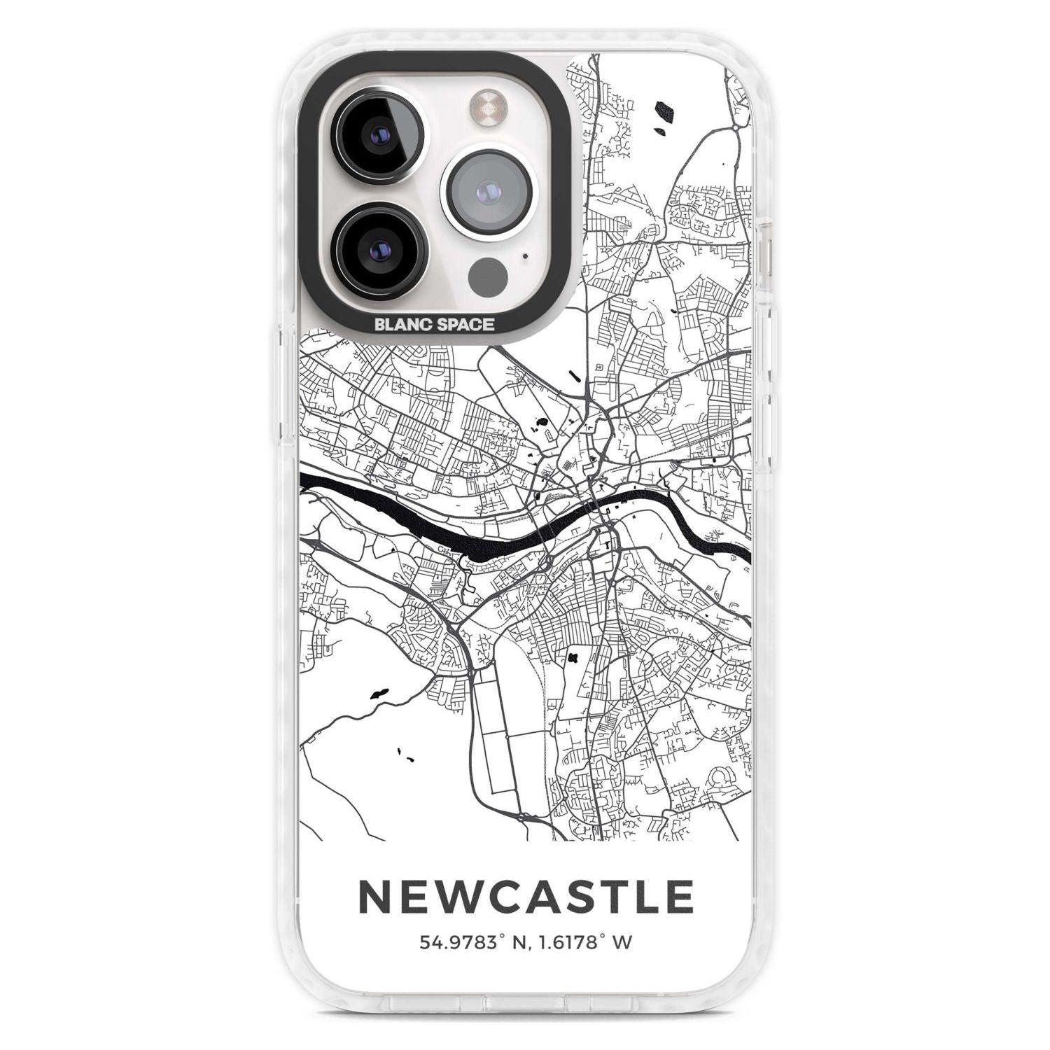 Map of Newcastle, England Phone Case iPhone 15 Pro Max / Magsafe Impact Case,iPhone 15 Pro / Magsafe Impact Case Blanc Space