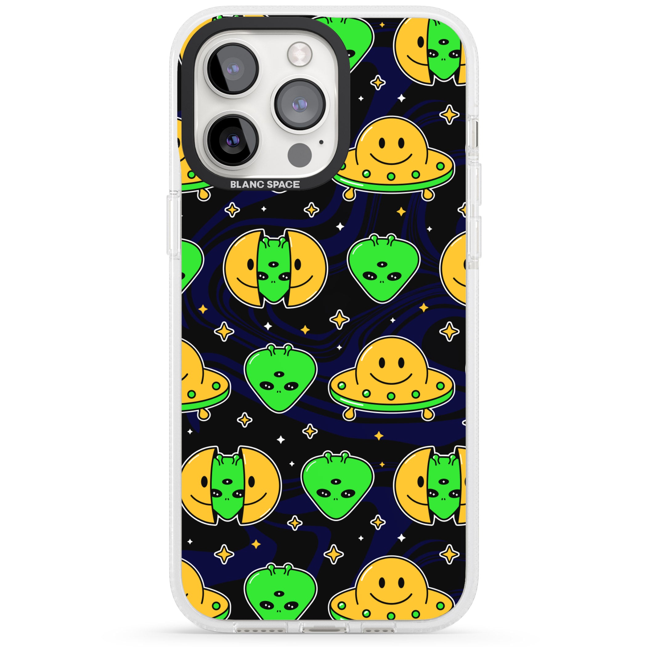 Alien Head Pattern iPhone 15 Pro Max / 15 Pro / 14 Pro Max / 14 Pro / 13 Pro Clear Case Impact Air - Blanc Space