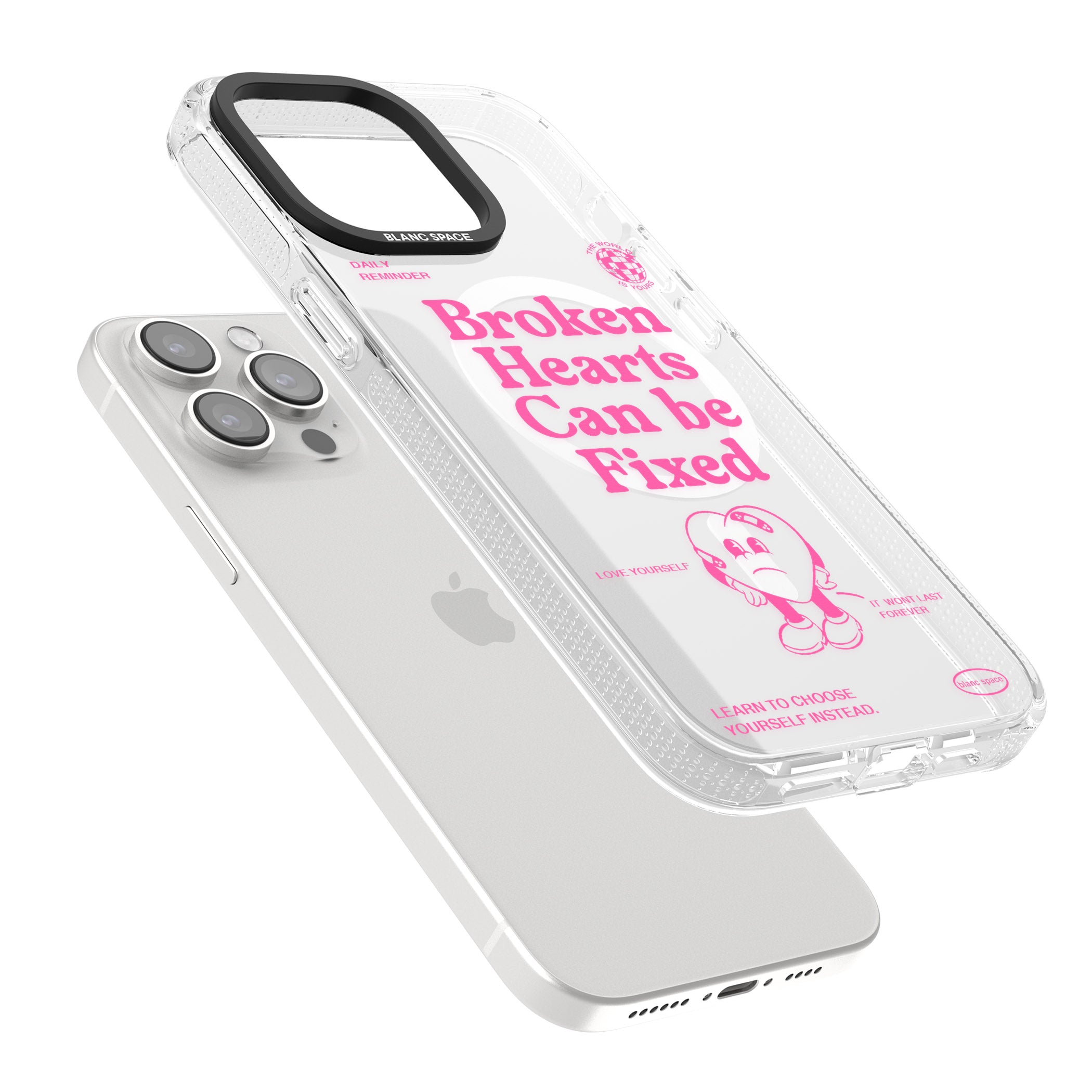 Broken Hearts Can Be Fixed iPhone 15 Pro Max / 15 Pro / 14 Pro Max / 14 Pro / 13 Pro Clear Case Impact Air - Blanc Space