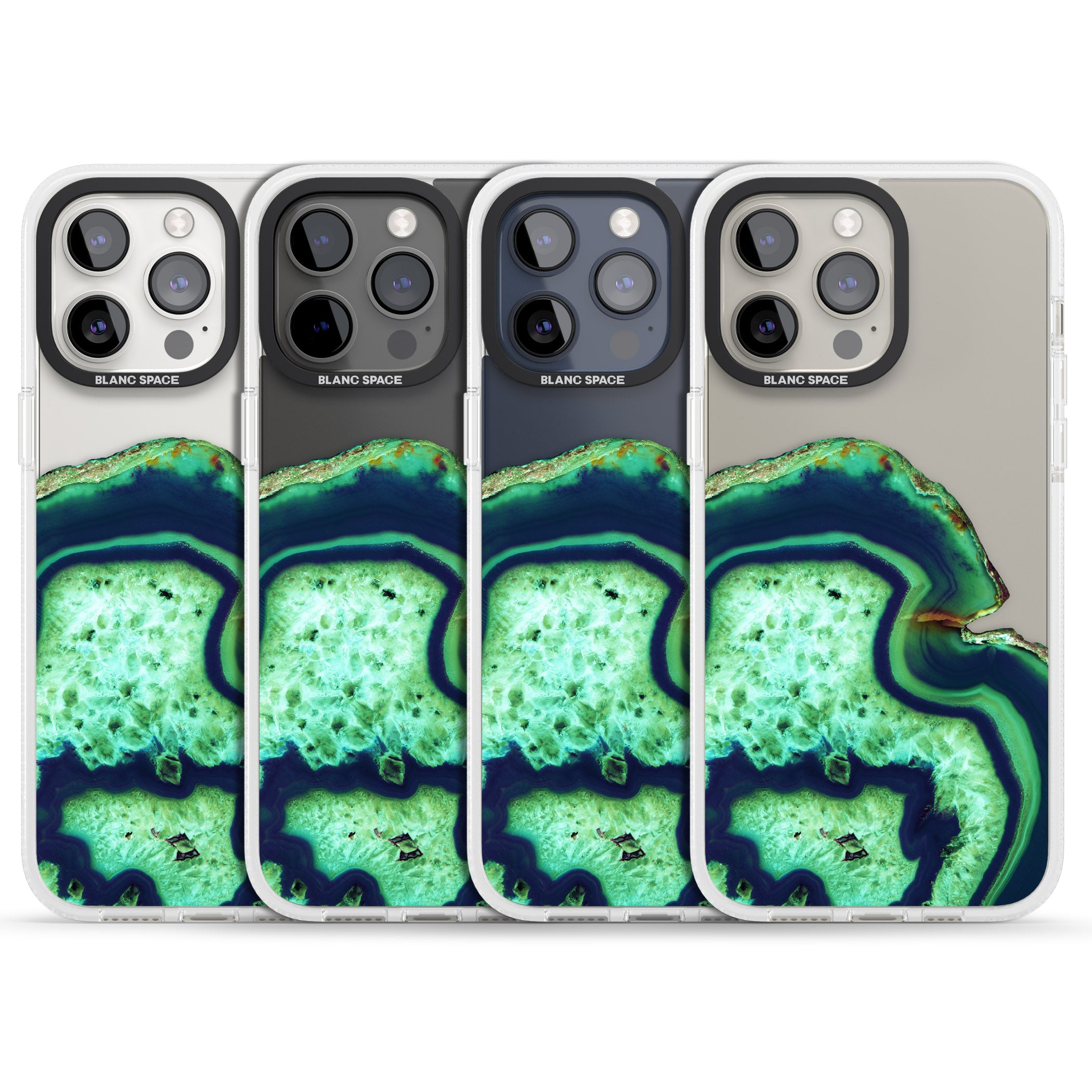 Neon Green & Blue Agate Crystal Transparent Design iPhone 15 Pro Max / 15 Pro / 14 Pro Max / 14 Pro / 13 Pro Clear Case Impact Air - Blanc Space