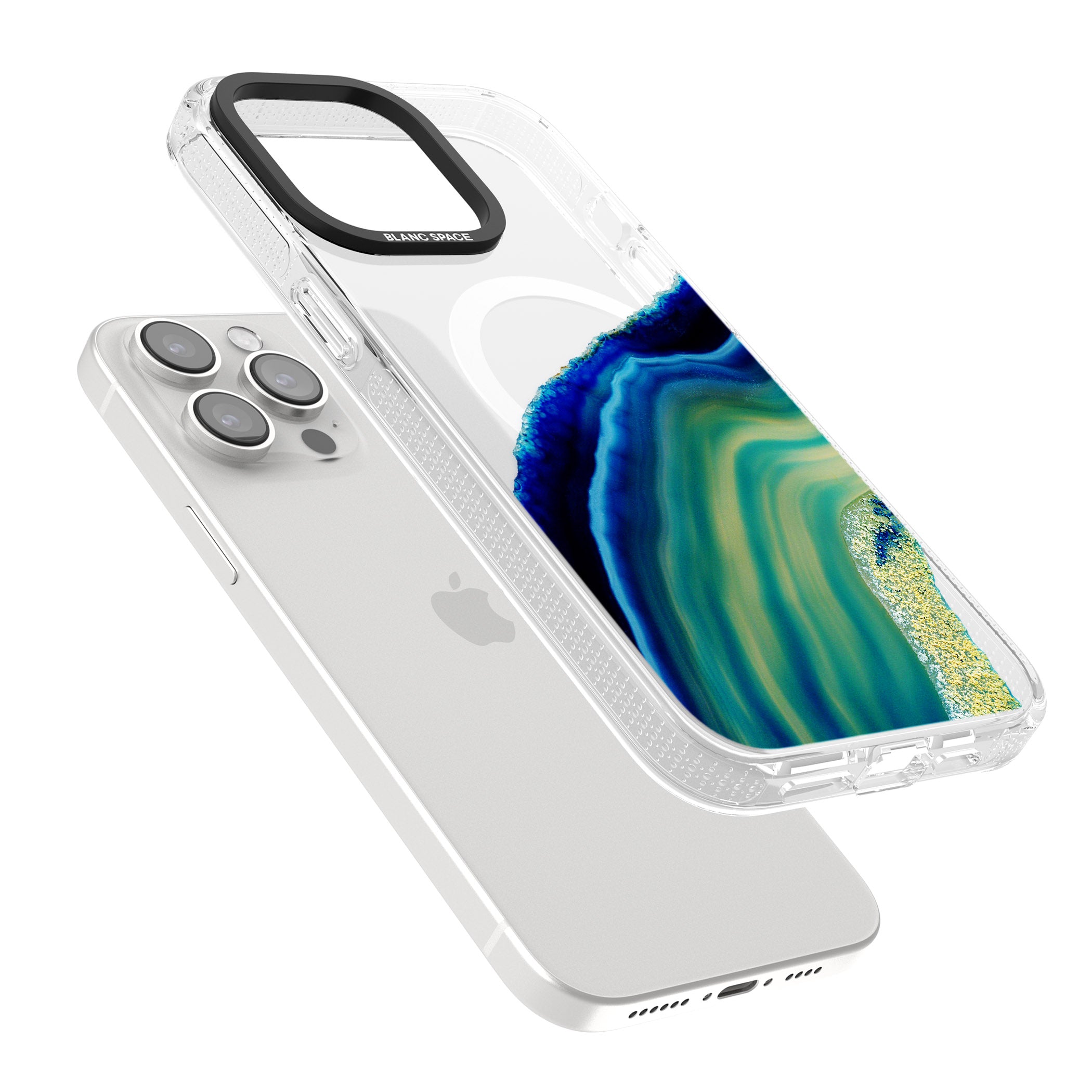 Green & Blue Gemstone Crystal iPhone 15 Pro Max / 15 Pro / 14 Pro Max / 14 Pro / 13 Pro Clear Case Impact Air - Blanc Space