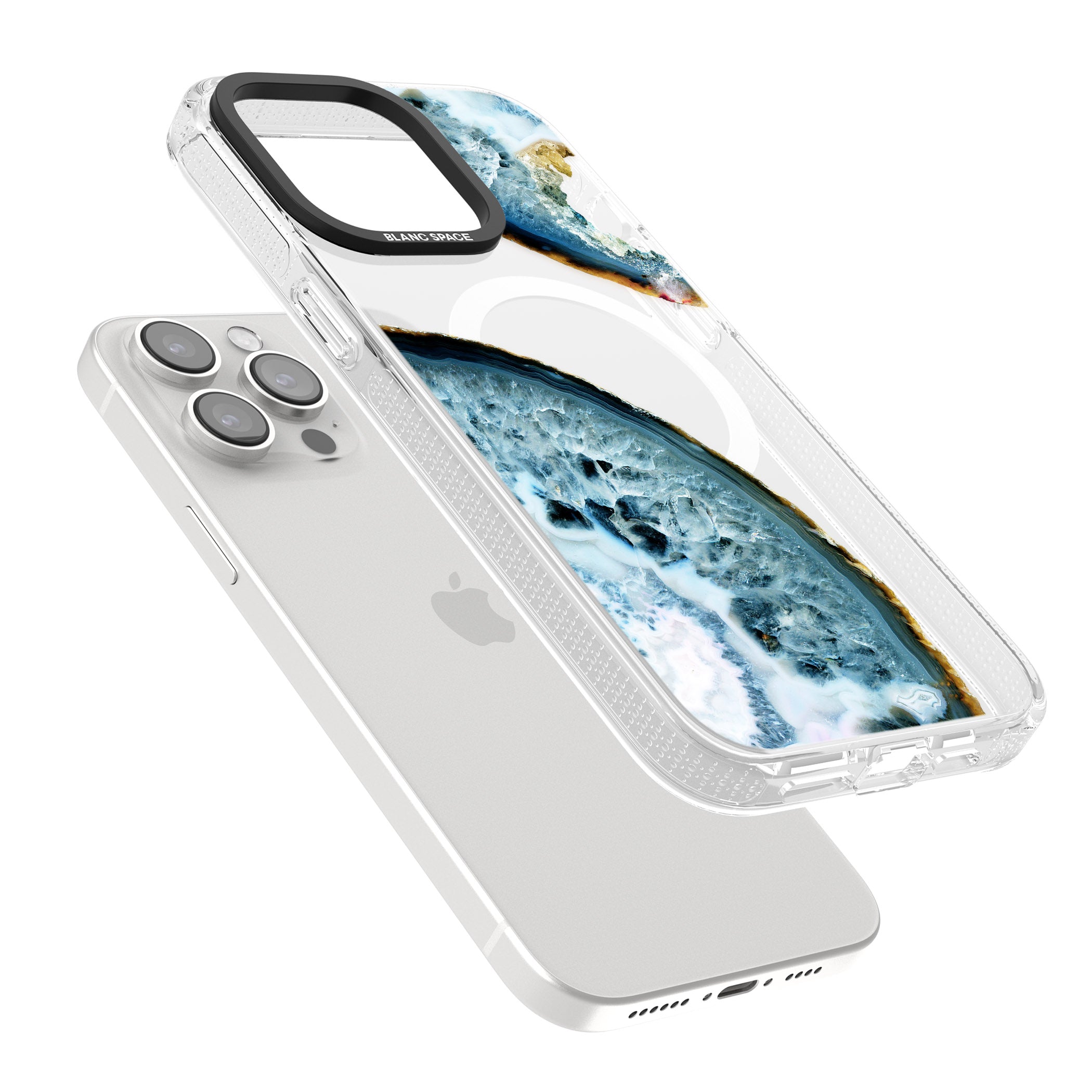 Blue, White & Yellow Agate Gemstone iPhone 15 Pro Max / 15 Pro / 14 Pro Max / 14 Pro / 13 Pro Clear Case Impact Air - Blanc Space