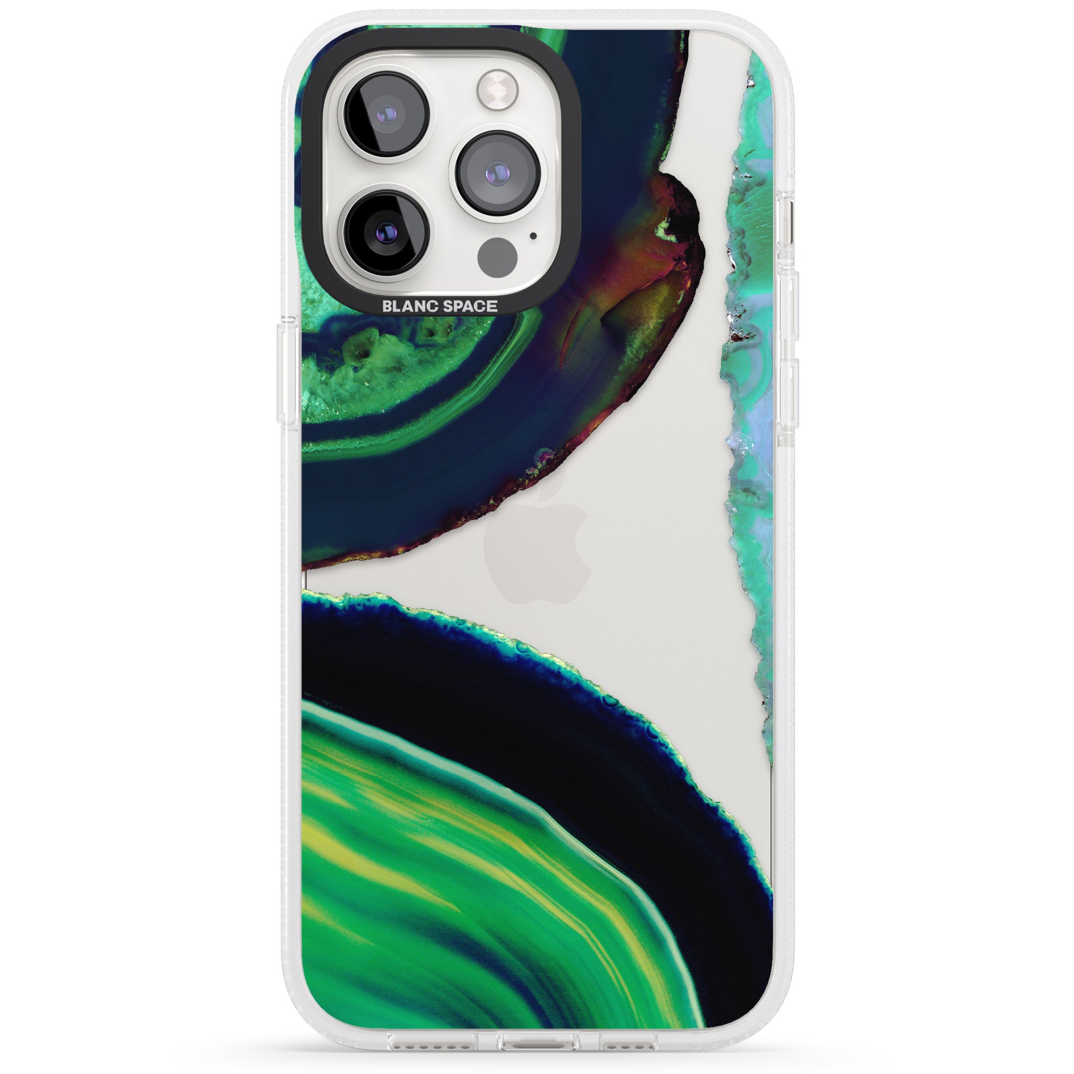 Green & Navy Gemstone Crystal Clear Design iPhone 15 Pro Max / 15 Pro / 14 Pro Max / 14 Pro / 13 Pro Clear Case Impact Air - Blanc Space