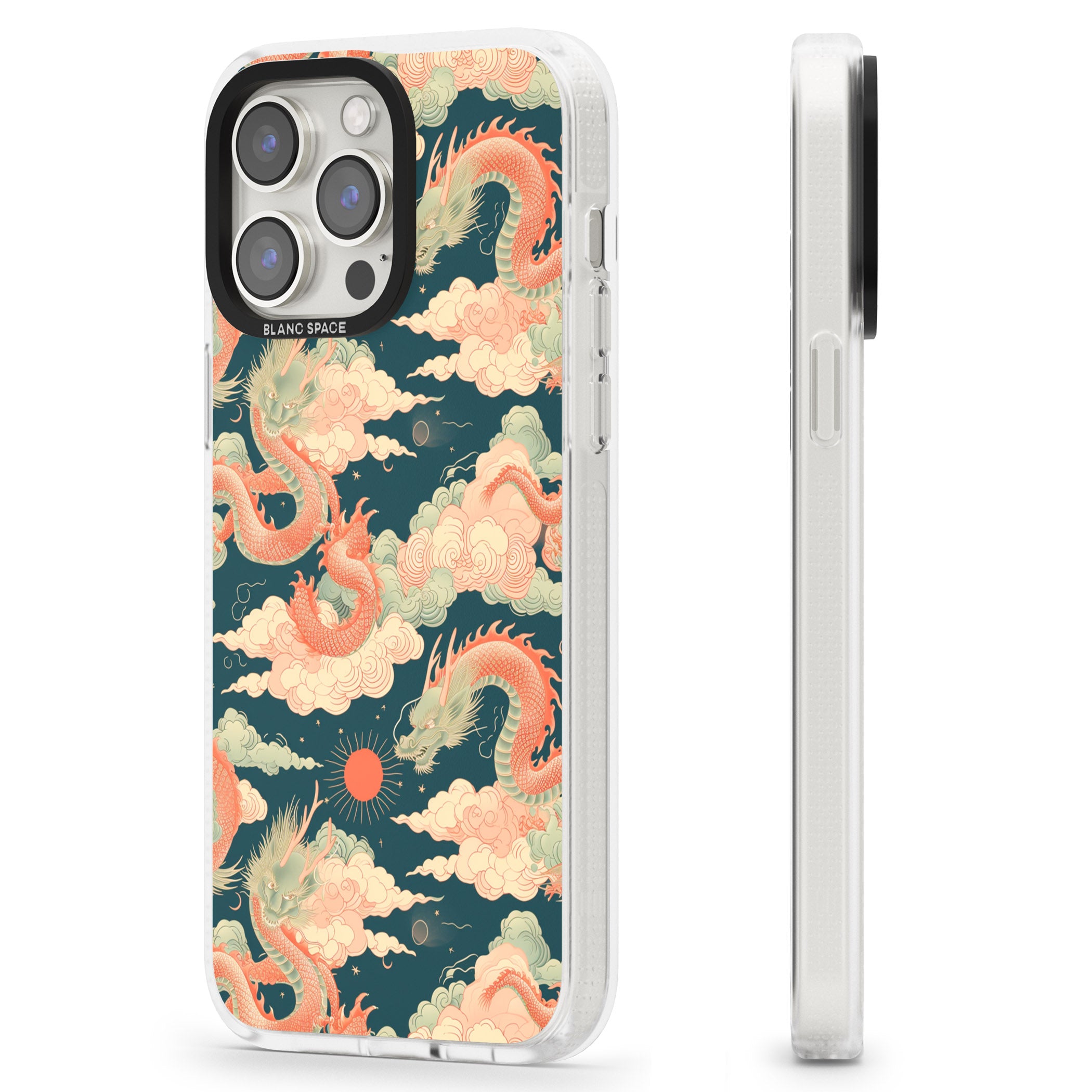 Chinese Dragons & Clouds iPhone 15 Pro Max / 15 Pro / 14 Pro Max / 14 Pro / 13 Pro Clear Case Impact Air - Blanc Space