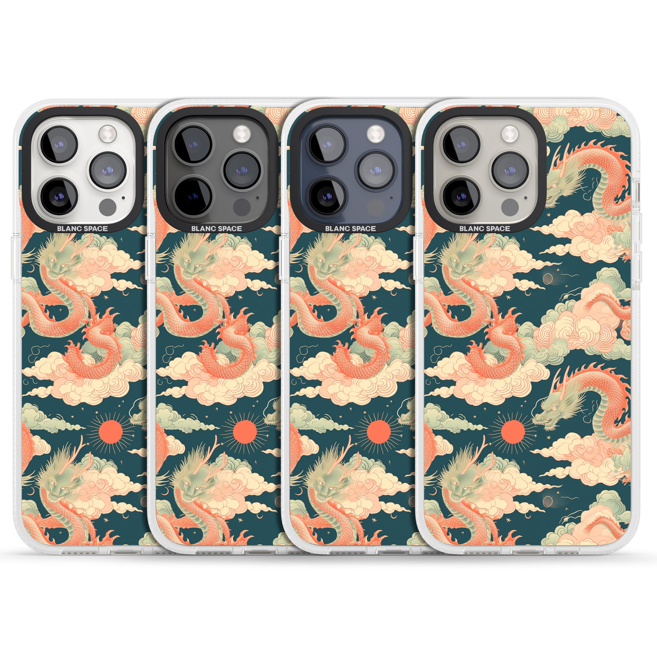 Chinese Dragons & Clouds iPhone 15 Pro Max / 15 Pro / 14 Pro Max / 14 Pro / 13 Pro Clear Case Impact Air - Blanc Space