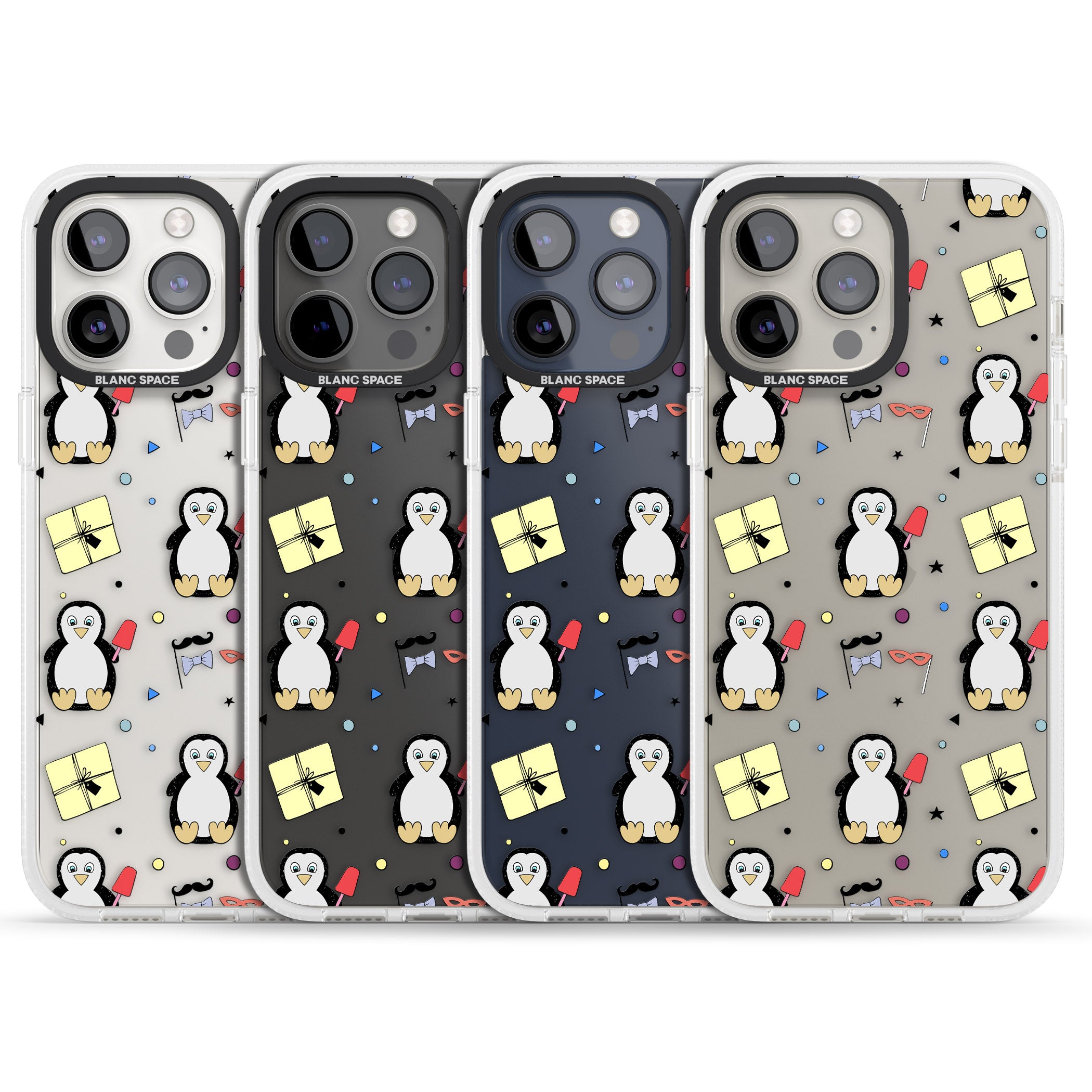 Cute Penguin Pattern Clear iPhone 15 Pro Max / 15 Pro / 14 Pro Max / 14 Pro / 13 Pro Clear Case Impact Air - Blanc Space