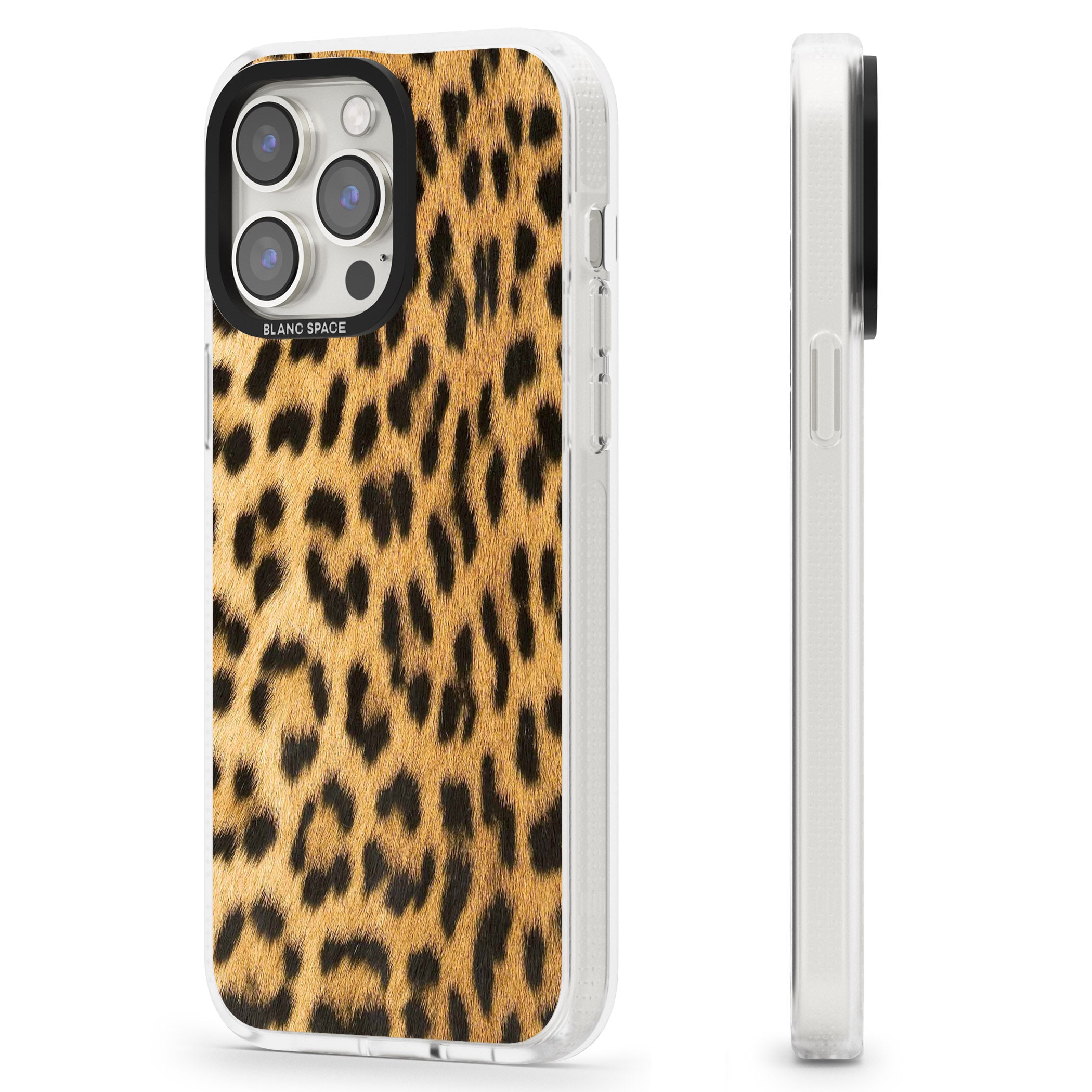 Designer Fashion Gold Leopard Print iPhone 15 Pro Max / 15 Pro / 14 Pro Max / 14 Pro / 13 Pro Clear Case Impact Air - Blanc Space