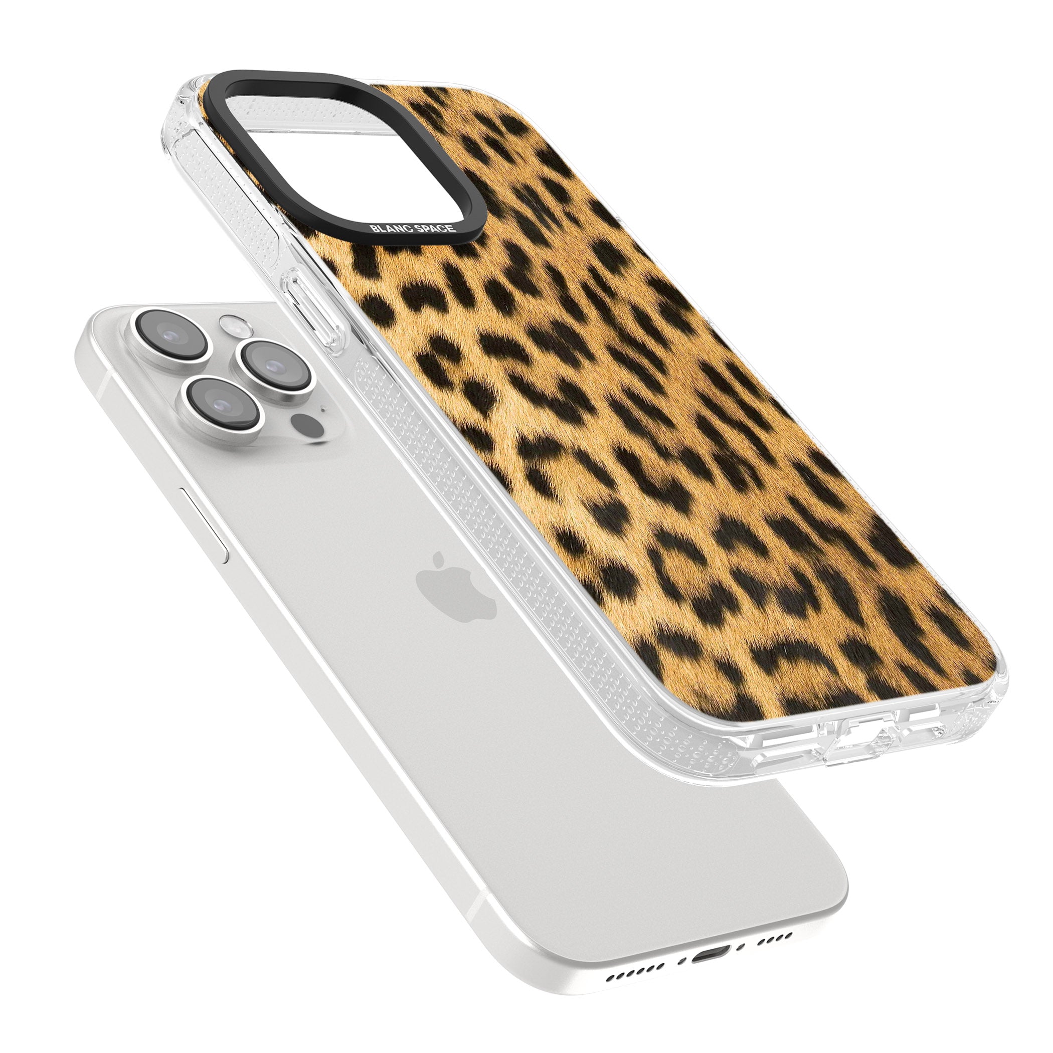 Designer Fashion Gold Leopard Print iPhone 15 Pro Max / 15 Pro / 14 Pro Max / 14 Pro / 13 Pro Clear Case Impact Air - Blanc Space