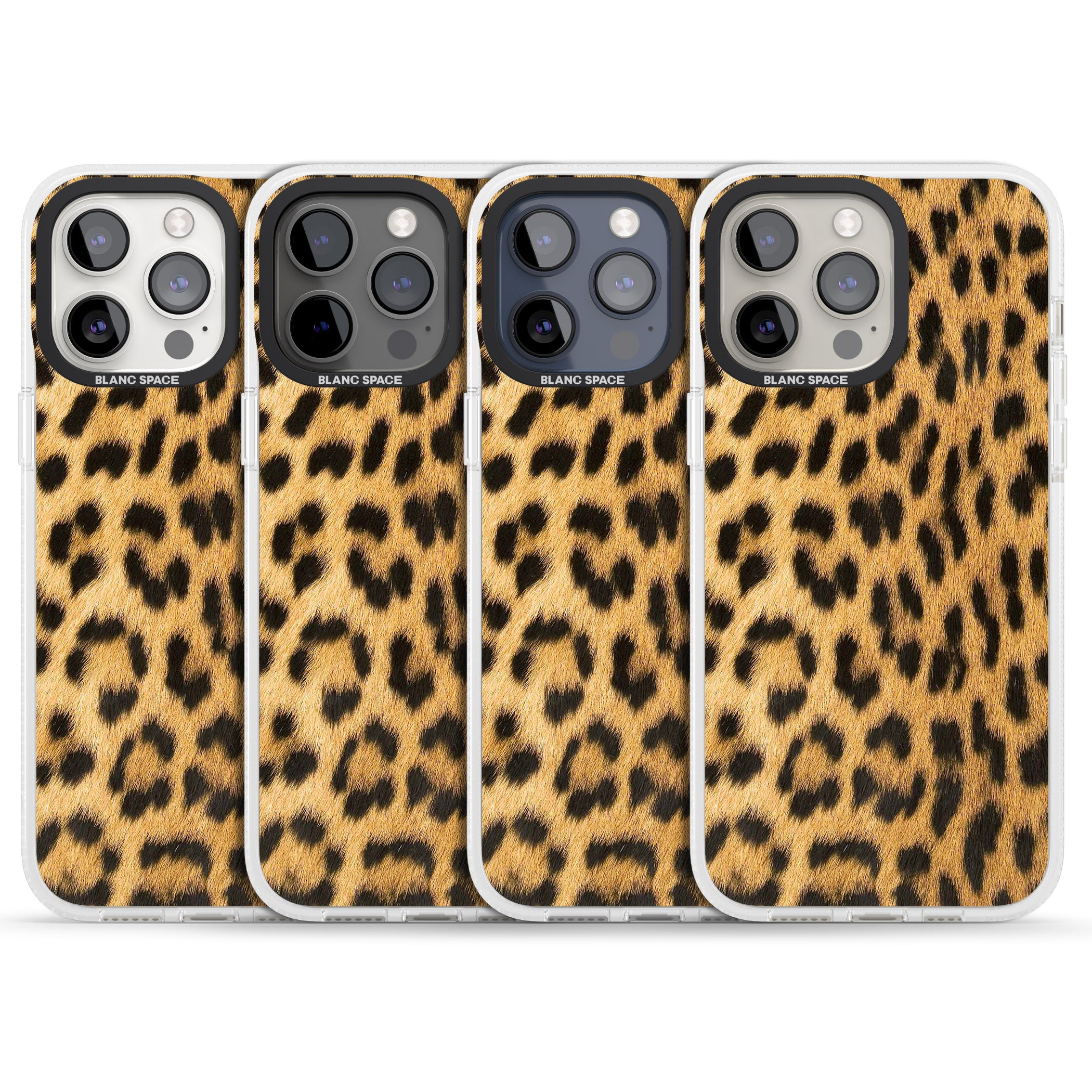Designer Fashion Gold Leopard Print iPhone 15 Pro Max / 15 Pro / 14 Pro Max / 14 Pro / 13 Pro Clear Case Impact Air - Blanc Space
