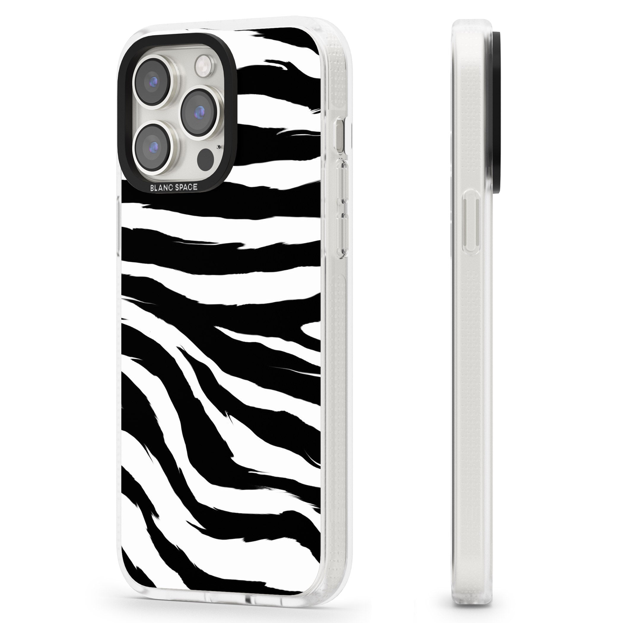 Black Zebra Print iPhone 15 Pro Max / 15 Pro / 14 Pro Max / 14 Pro / 13 Pro Clear Case Impact Air - Blanc Space