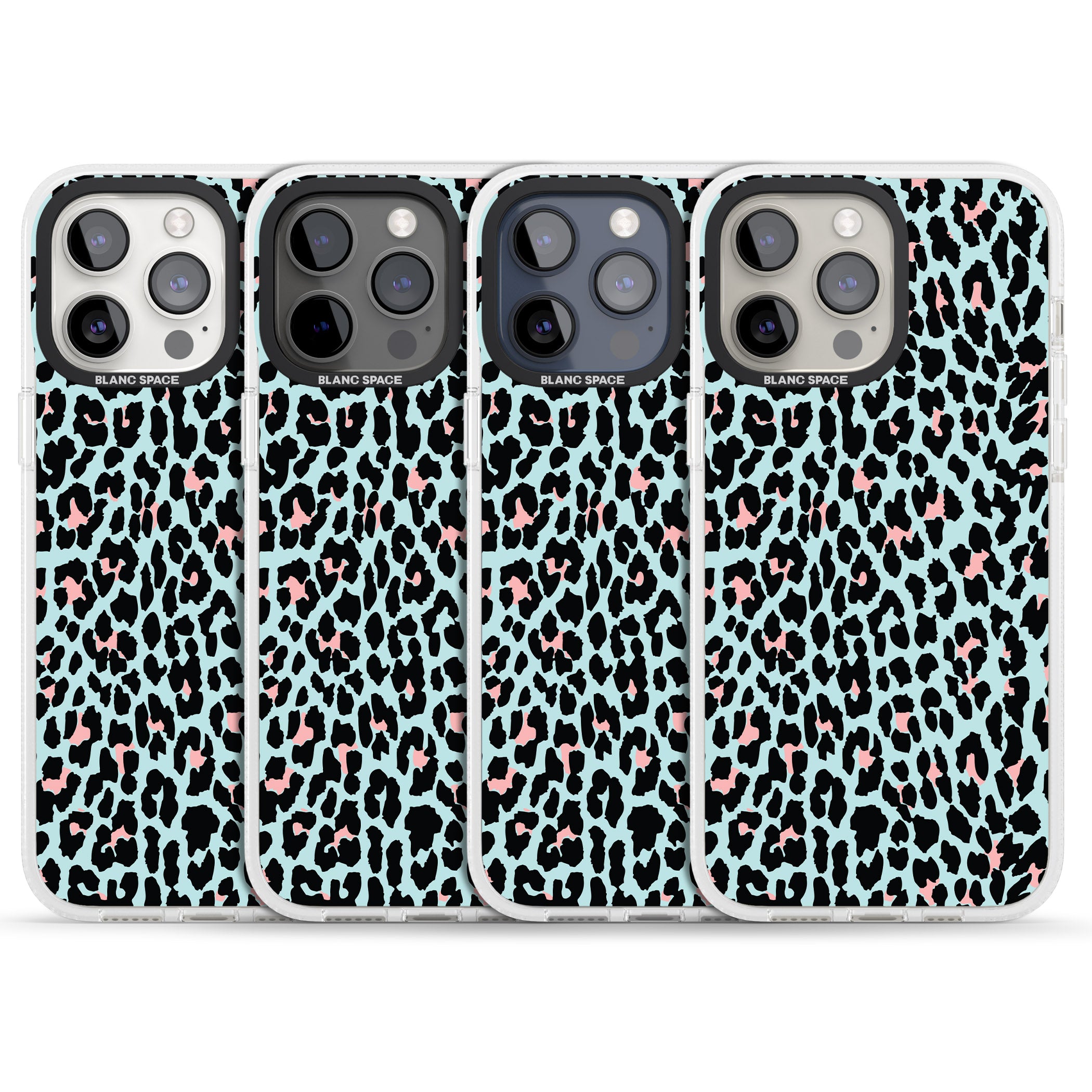 Light Pink on Blue Leopard Print Pattern iPhone 15 Pro Max / 15 Pro / 14 Pro Max / 14 Pro / 13 Pro Clear Case Impact Air - Blanc Space
