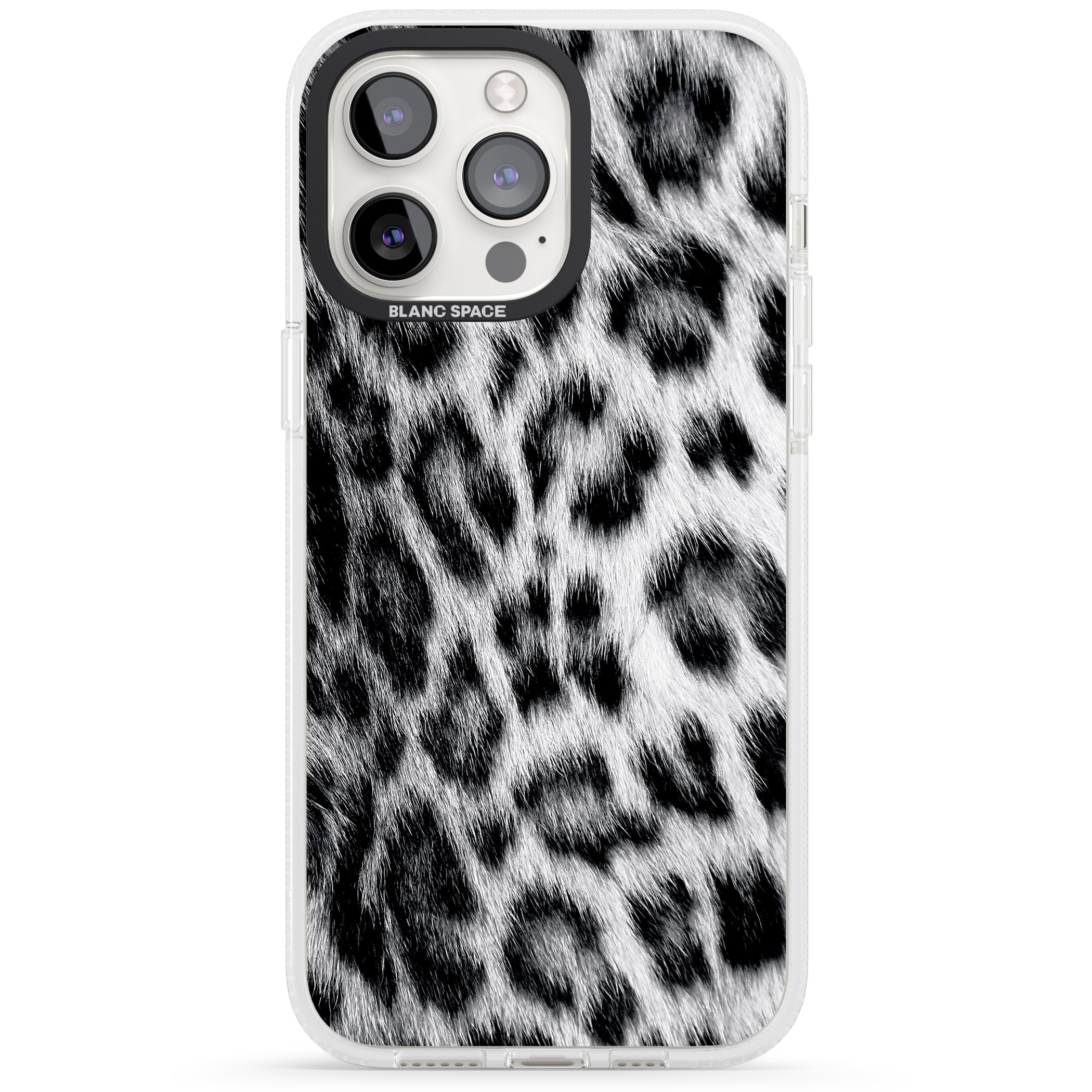 Animal Fur Pattern - Snow Leopard iPhone 15 Pro Max / 15 Pro / 14 Pro Max / 14 Pro / 13 Pro Clear Case Impact Air - Blanc Space