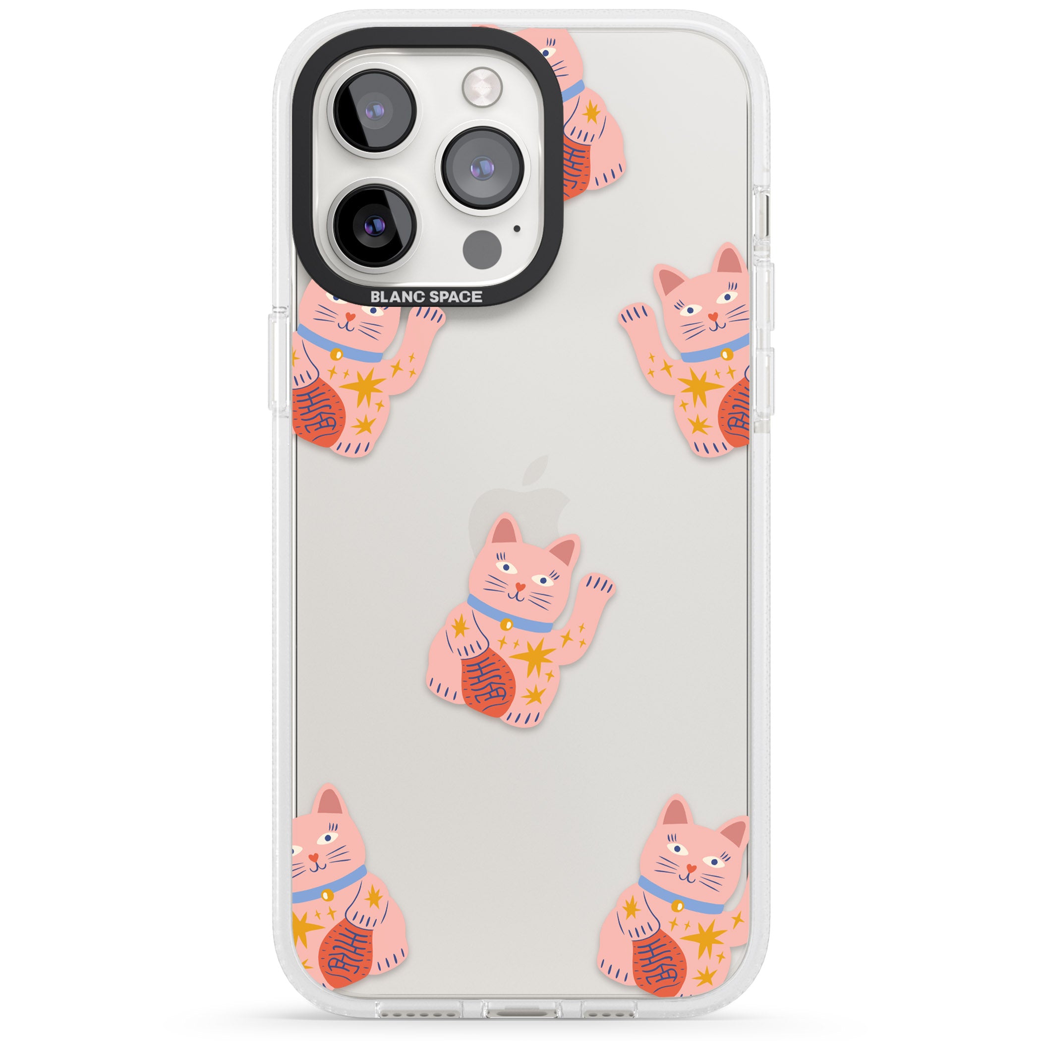 Waving Cat Pattern iPhone 15 Pro Max / 15 Pro / 14 Pro Max / 14 Pro / 13 Pro Clear Case Impact Air - Blanc Space