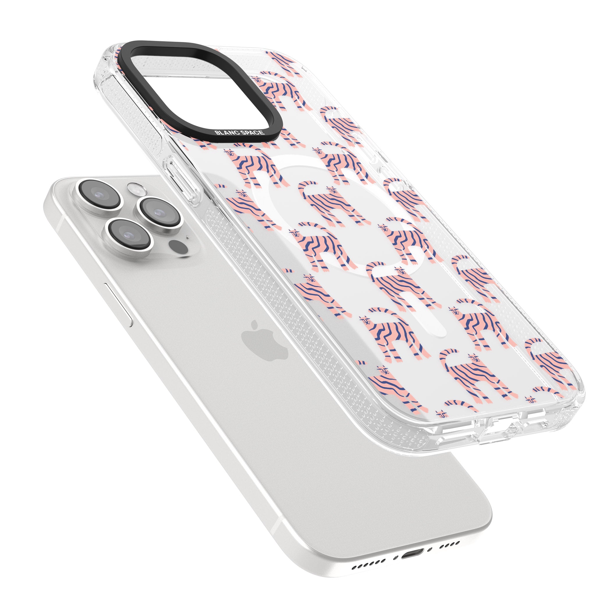 Pink and Blue Cat Pattern iPhone 15 Pro Max / 15 Pro / 14 Pro Max / 14 Pro / 13 Pro Clear Case Impact Air - Blanc Space