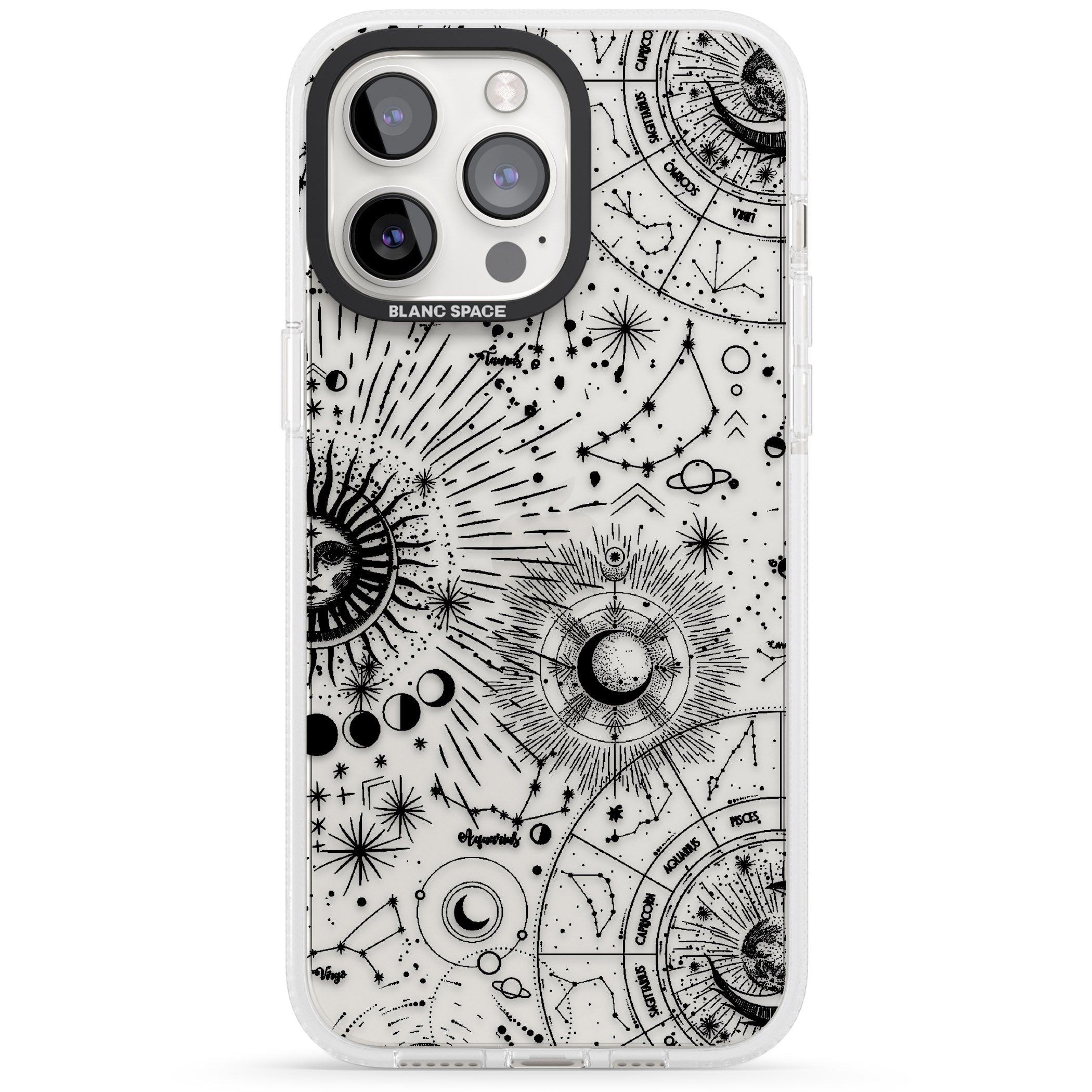 Suns & Constellations Astrological iPhone 15 Pro Max / 15 Pro / 14 Pro Max / 14 Pro / 13 Pro Clear Case Impact Air - Blanc Space