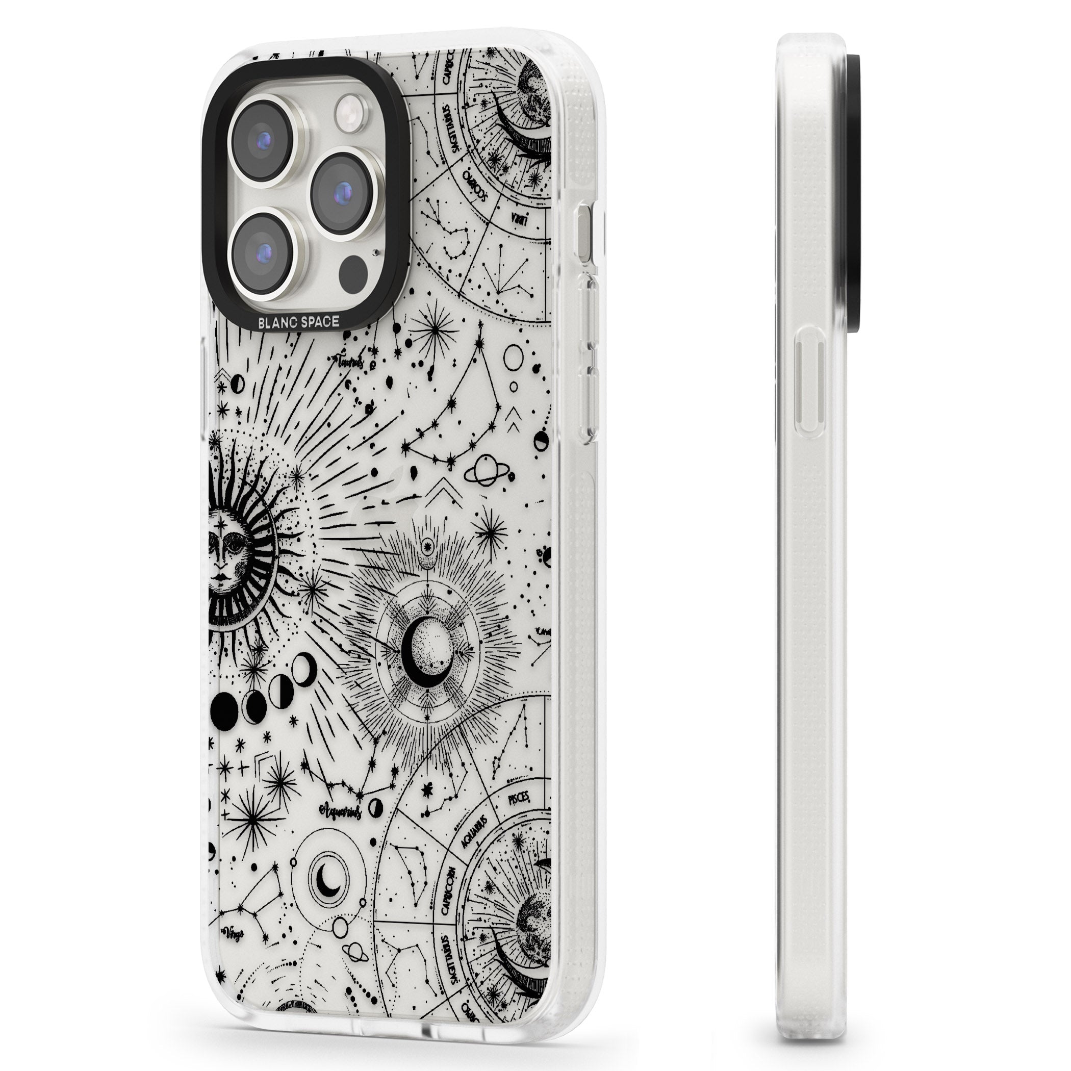 Suns & Constellations Astrological iPhone 15 Pro Max / 15 Pro / 14 Pro Max / 14 Pro / 13 Pro Clear Case Impact Air - Blanc Space