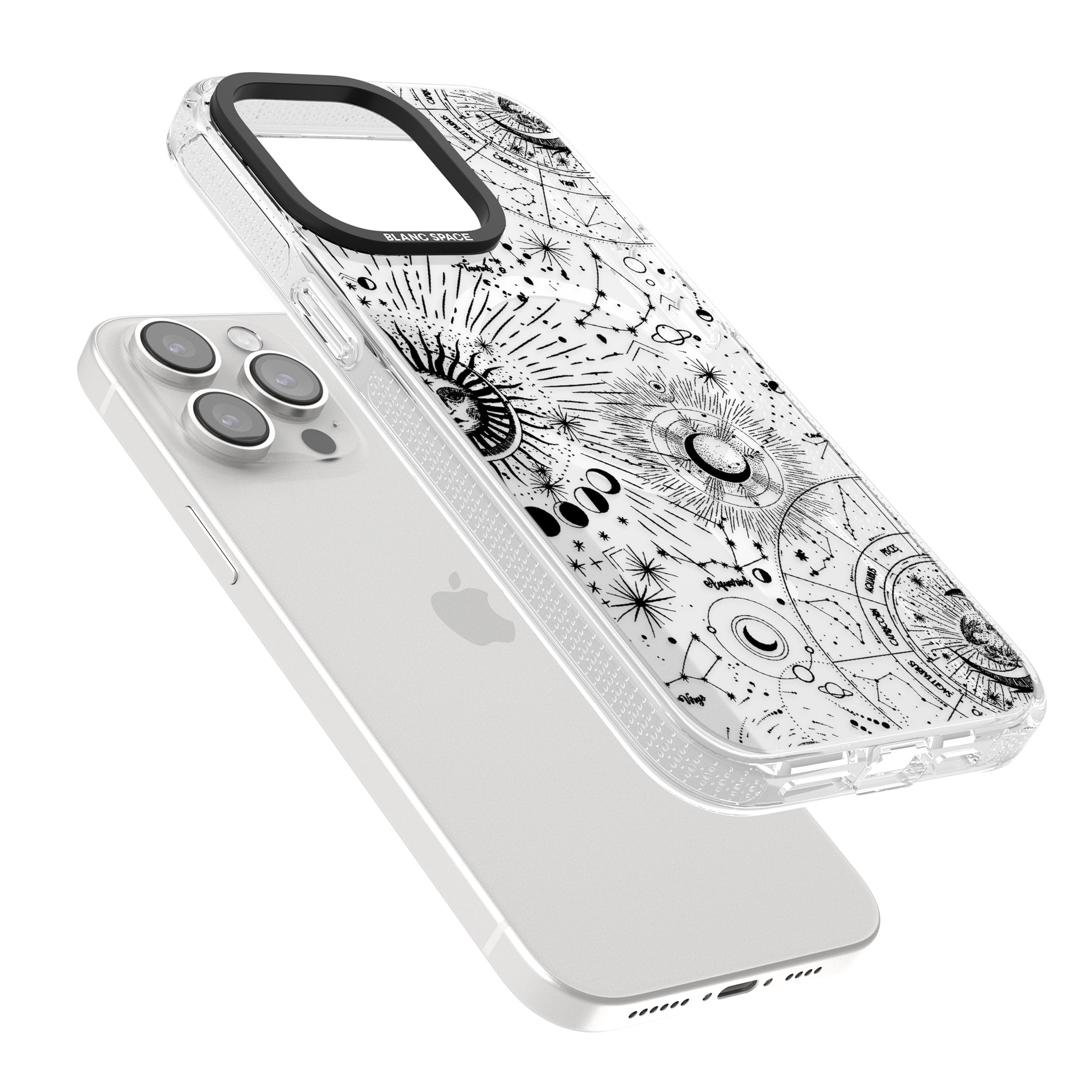 Suns & Constellations Astrological iPhone 15 Pro Max / 15 Pro / 14 Pro Max / 14 Pro / 13 Pro Clear Case Impact Air - Blanc Space