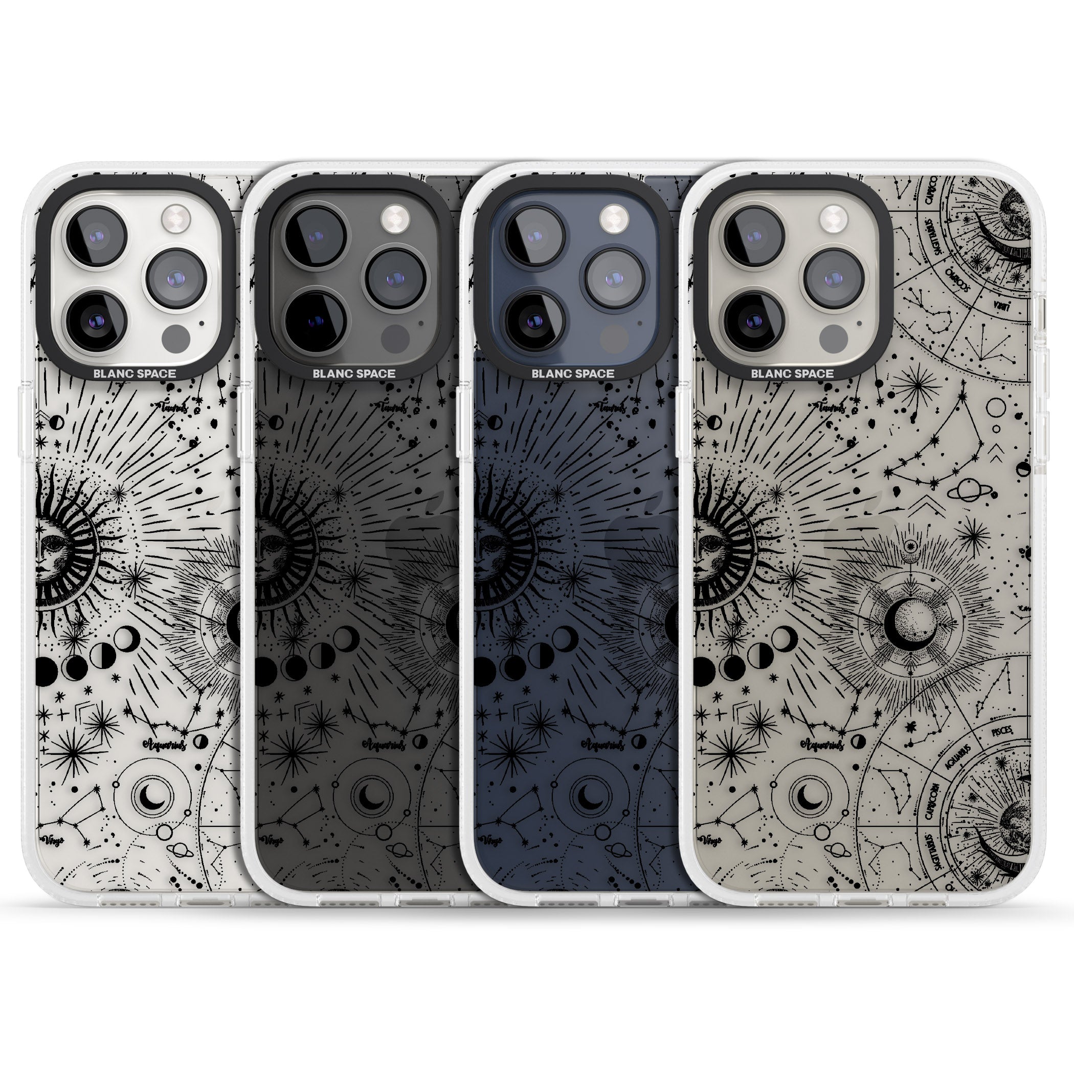 Suns & Constellations Astrological iPhone 15 Pro Max / 15 Pro / 14 Pro Max / 14 Pro / 13 Pro Clear Case Impact Air - Blanc Space