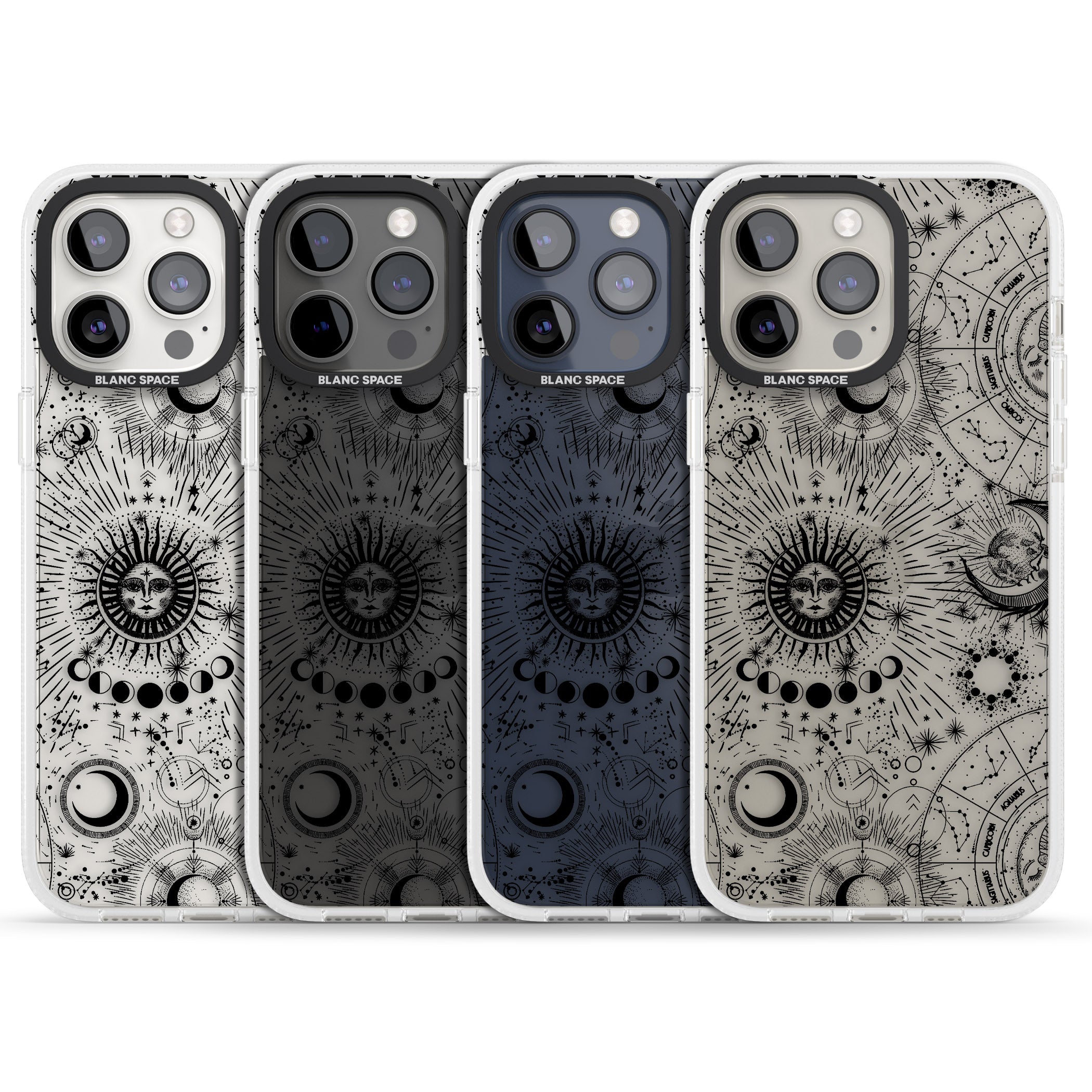 Transparent Suns & Zodiac Charts iPhone 15 Pro Max / 15 Pro / 14 Pro Max / 14 Pro / 13 Pro Clear Case Impact Air - Blanc Space