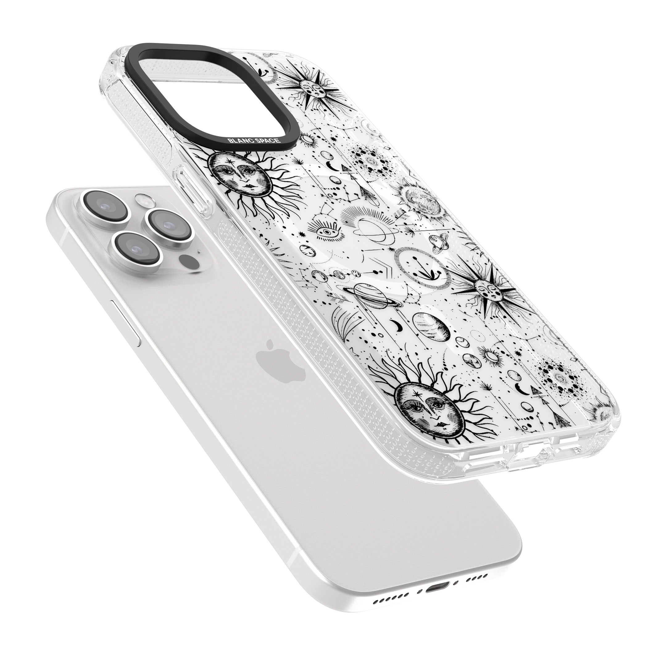 Suns & Planets Astrological iPhone 15 Pro Max / 15 Pro / 14 Pro Max / 14 Pro / 13 Pro Clear Case Impact Air - Blanc Space