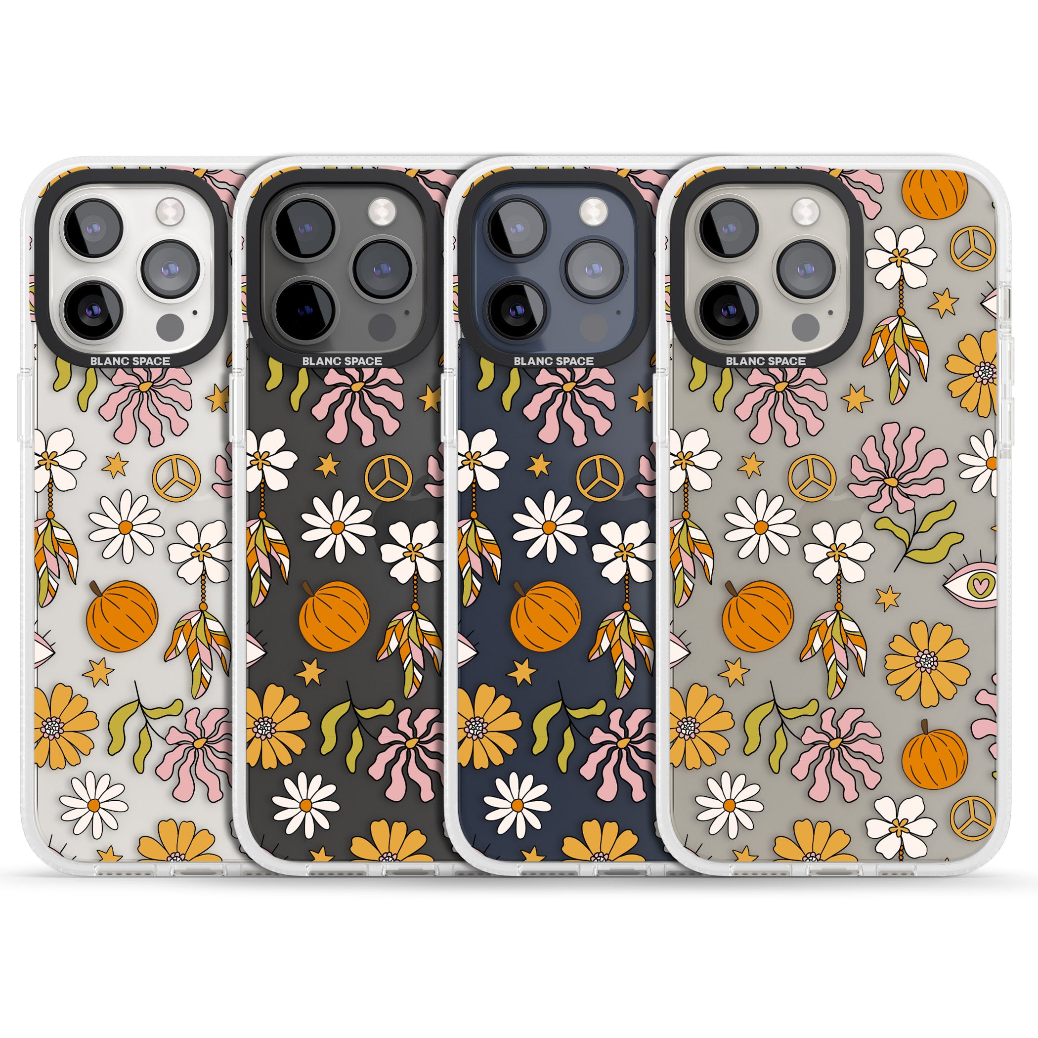 Retro Boho Fall Floral iPhone 15 Pro Max / 15 Pro / 14 Pro Max / 14 Pro / 13 Pro Clear Case Impact Air - Blanc Space