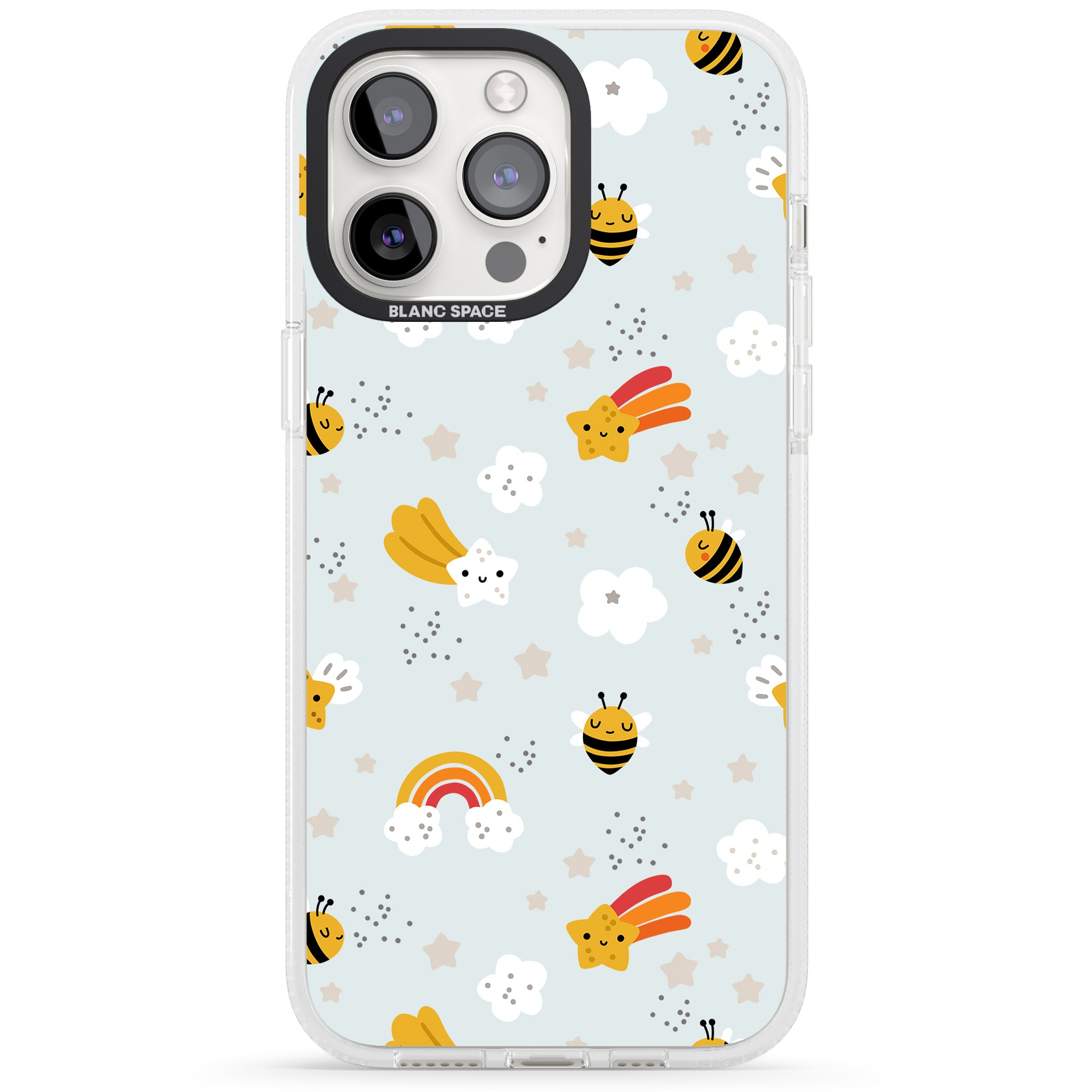 Sweet As Honey Patterns: Bees & Rainbows iPhone 15 Pro Max / 15 Pro / 14 Pro Max / 14 Pro / 13 Pro Clear Case Impact Air - Blanc Space