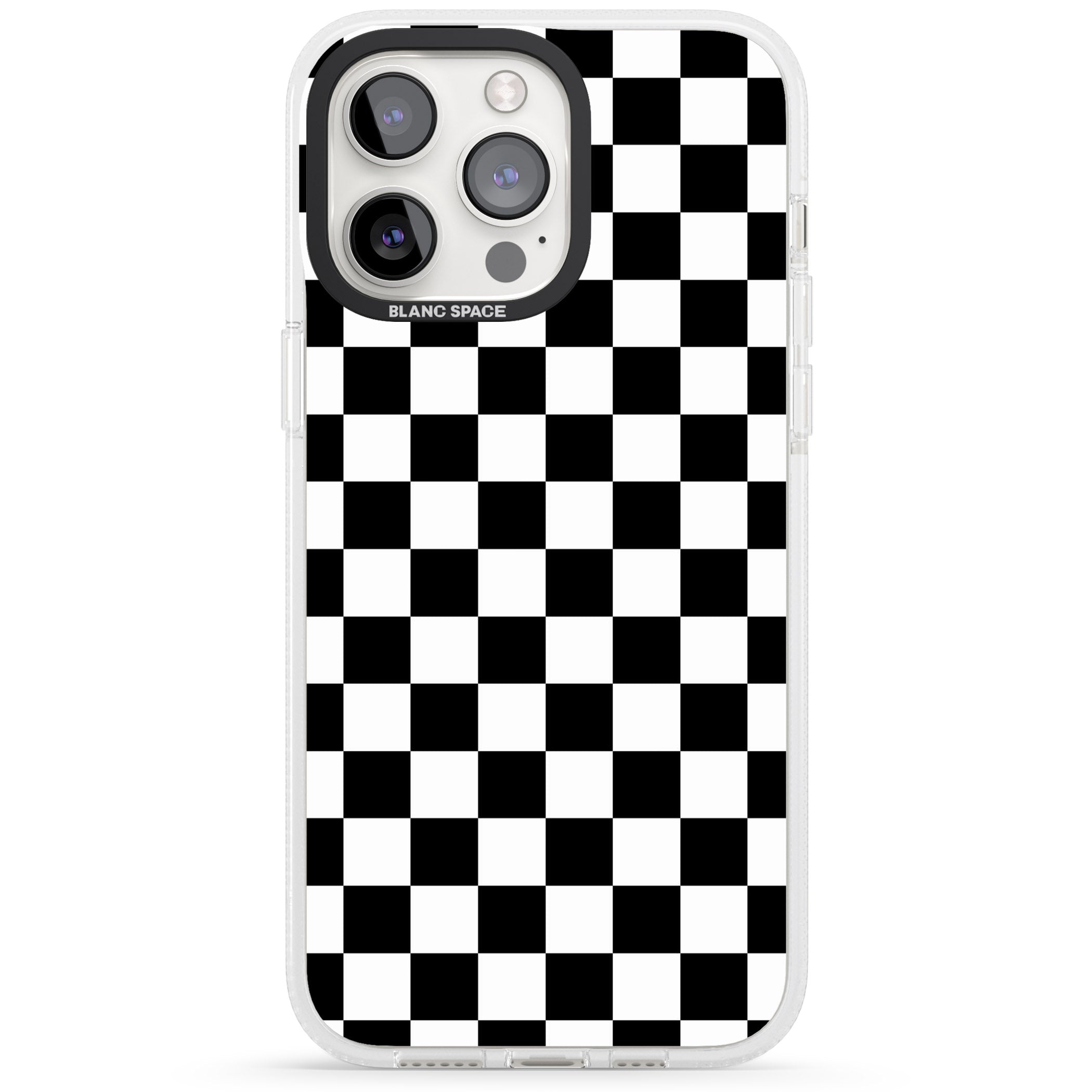 Black Checkered iPhone 15 Pro Max / 15 Pro / 14 Pro Max / 14 Pro / 13 Pro Clear Case Impact Air - Blanc Space