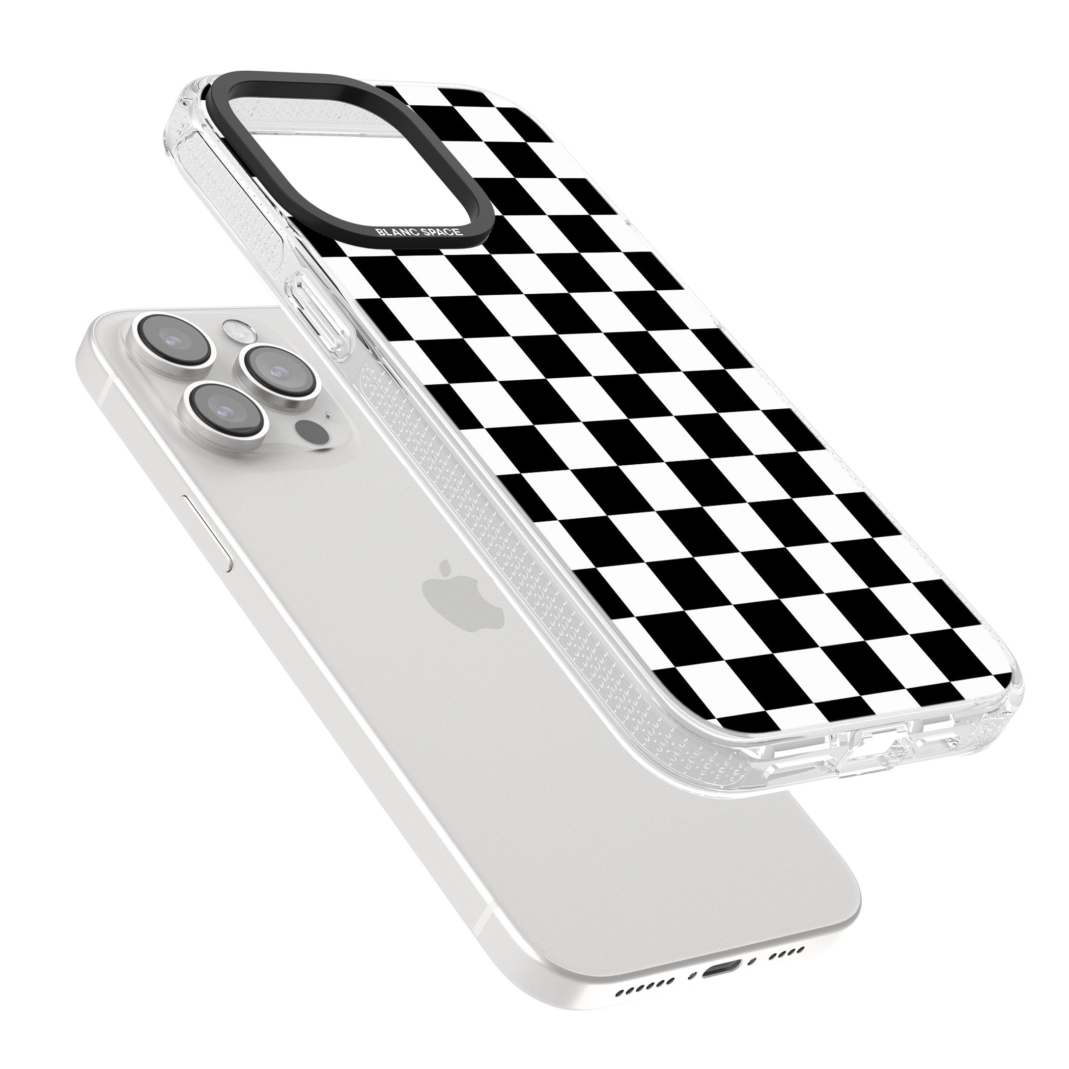 Black Checkered iPhone 15 Pro Max / 15 Pro / 14 Pro Max / 14 Pro / 13 Pro Clear Case Impact Air - Blanc Space