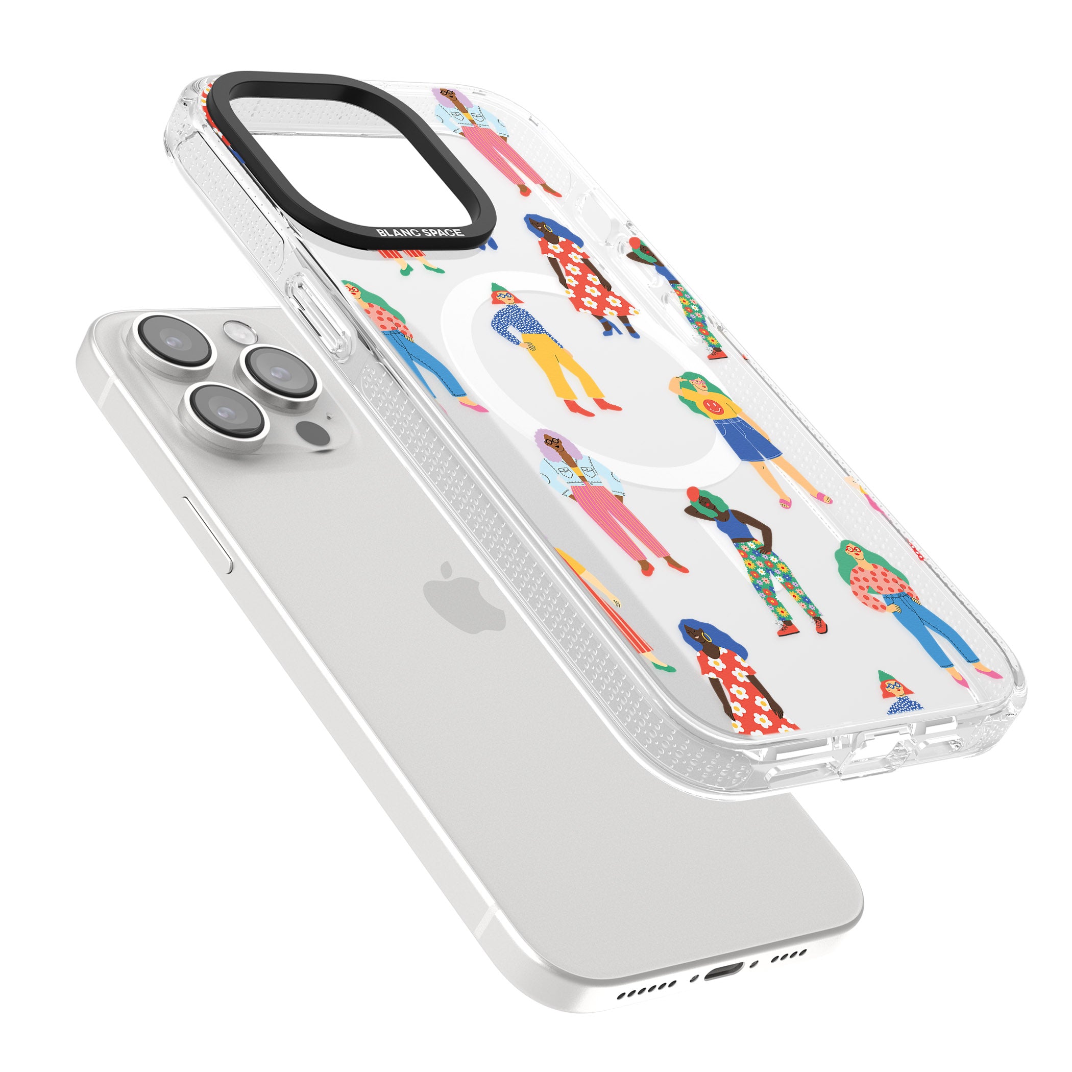 Girls Pattern iPhone 15 Pro Max / 15 Pro / 14 Pro Max / 14 Pro / 13 Pro Clear Case Impact Air - Blanc Space