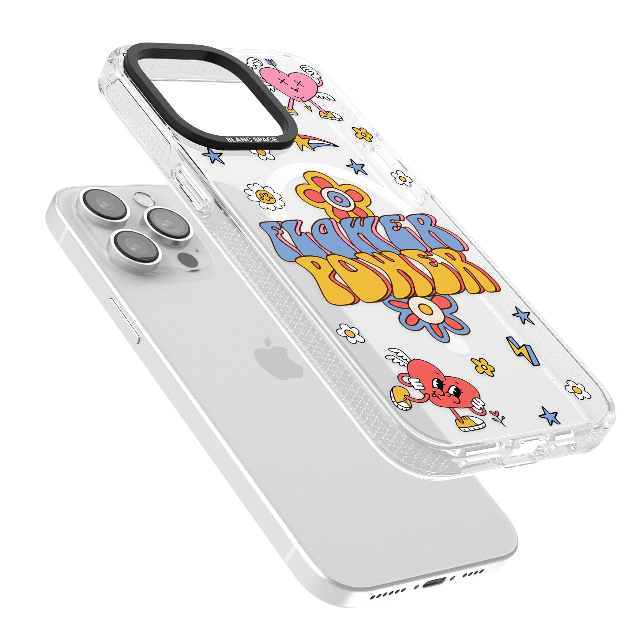 Flower Power iPhone 15 Pro Max / 15 Pro / 14 Pro Max / 14 Pro / 13 Pro Clear Case Impact Air - Blanc Space