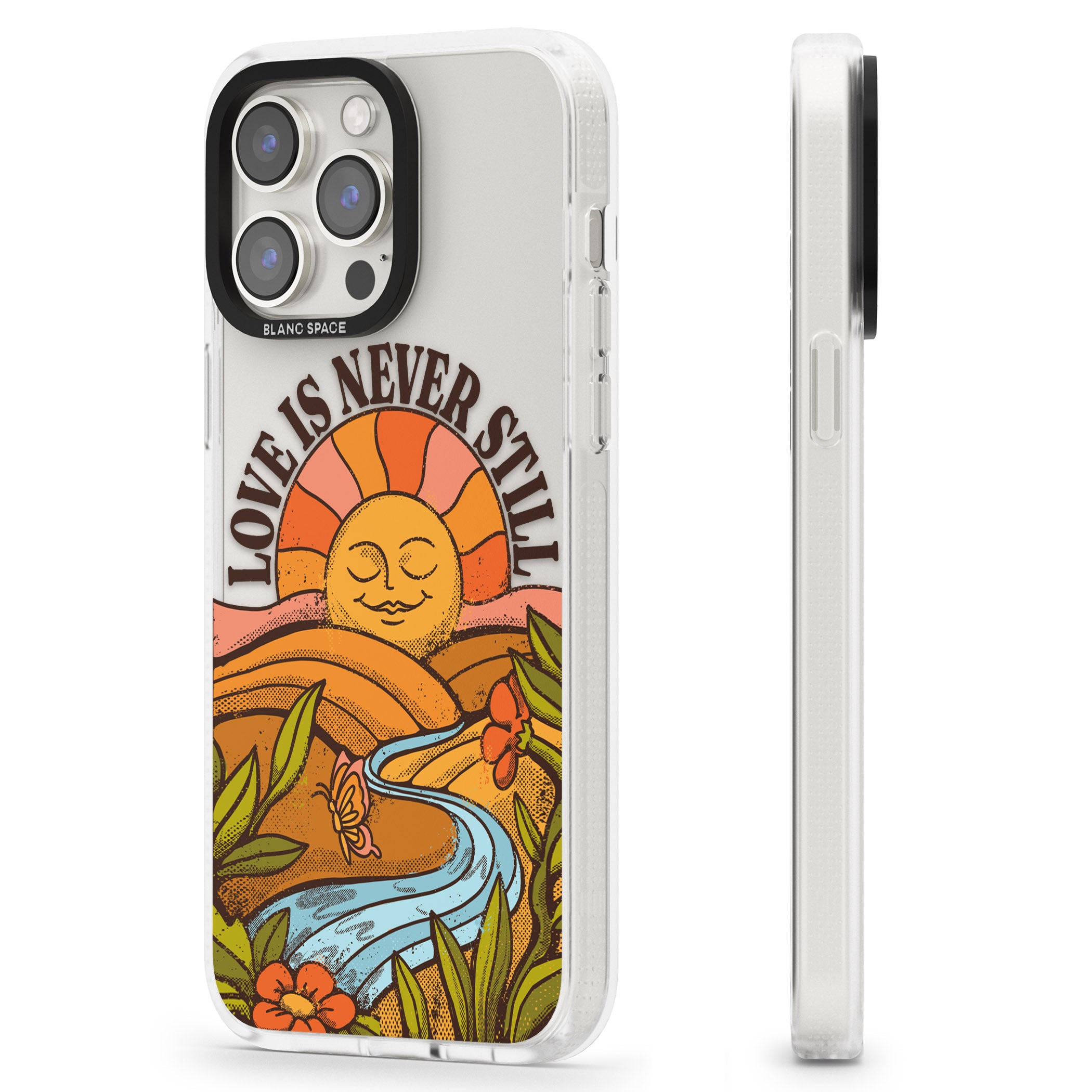 Love is Never Still iPhone 15 Pro Max / 15 Pro / 14 Pro Max / 14 Pro / 13 Pro Clear Case Impact Air - Blanc Space