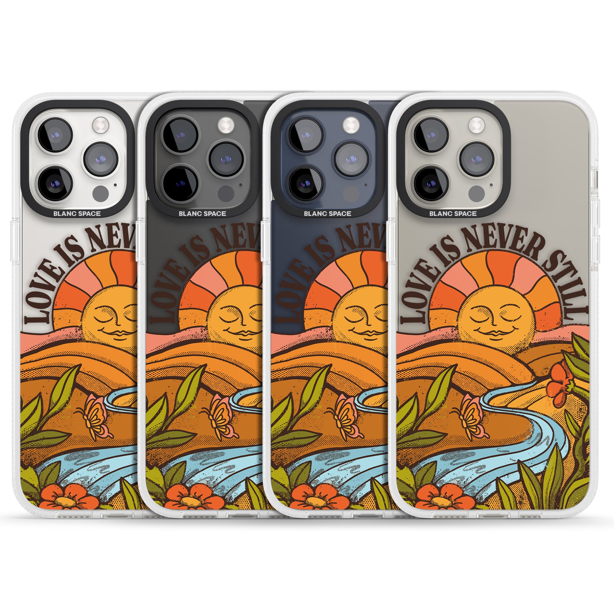 Love is Never Still iPhone 15 Pro Max / 15 Pro / 14 Pro Max / 14 Pro / 13 Pro Clear Case Impact Air - Blanc Space