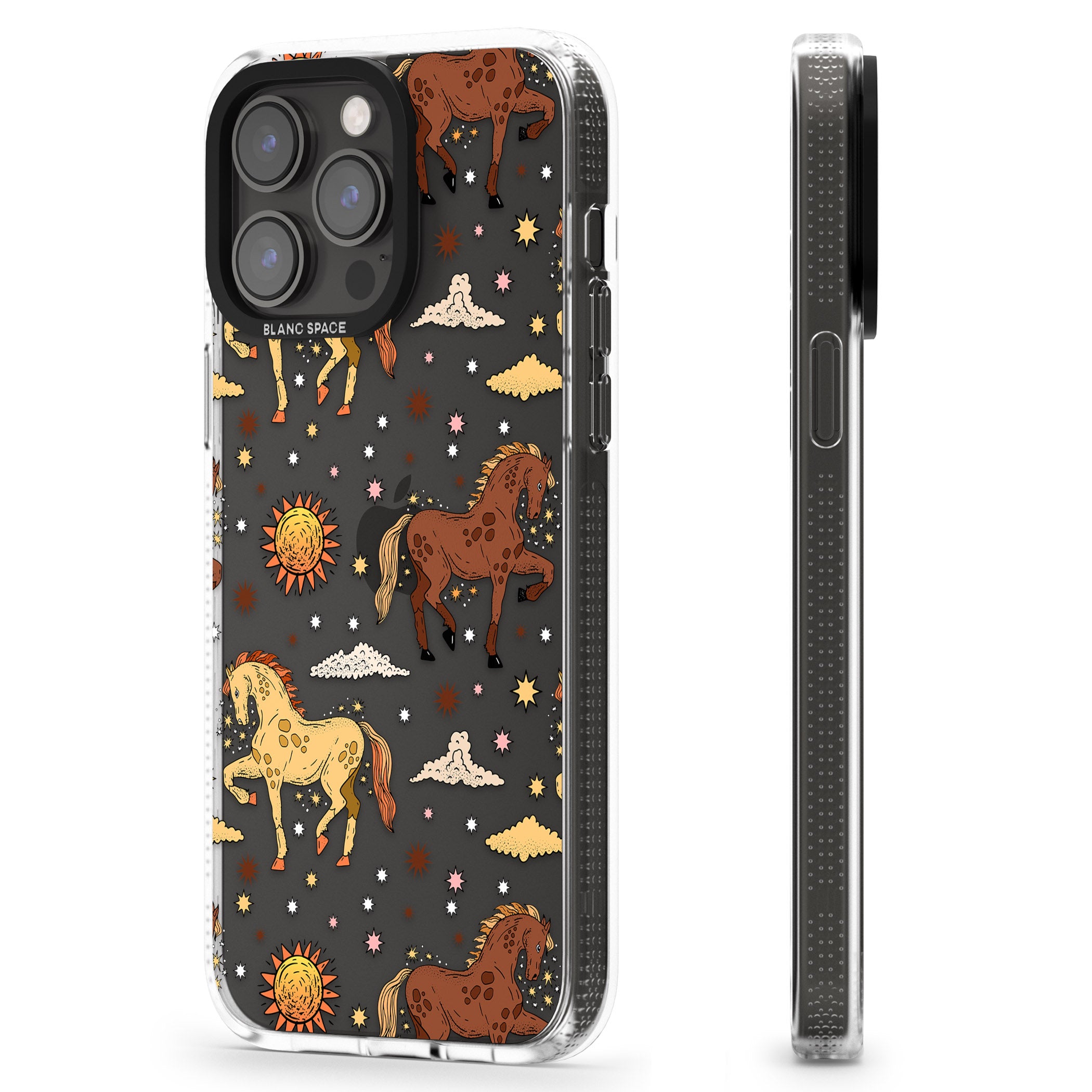 Boho Celestial Wild Horses iPhone 15 Pro Max / 15 Pro / 14 Pro Max / 14 Pro / 13 Pro Clear Case Impact Air - Blanc Space